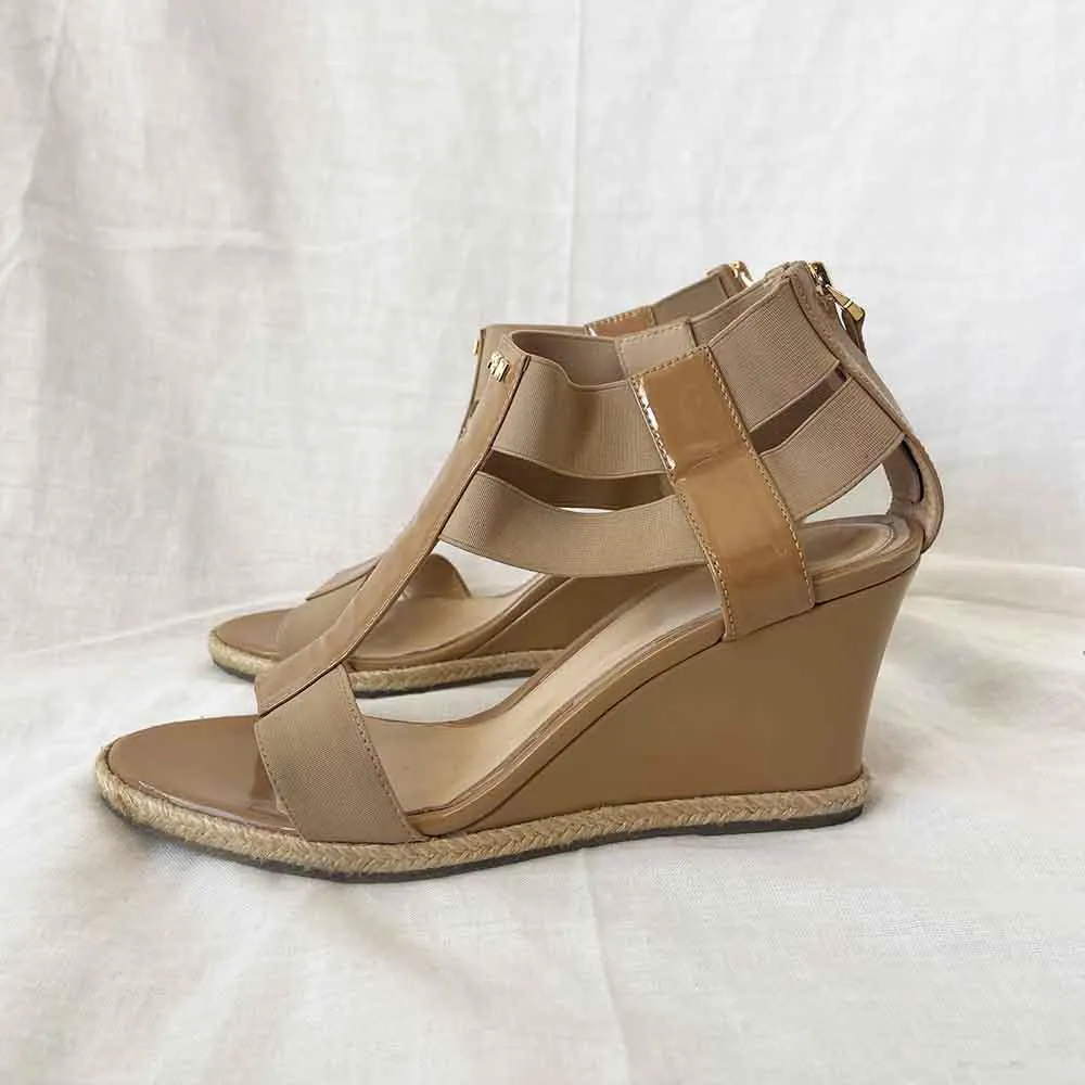 Fendi Nude Patent Leather Wedge Sandals, 37
