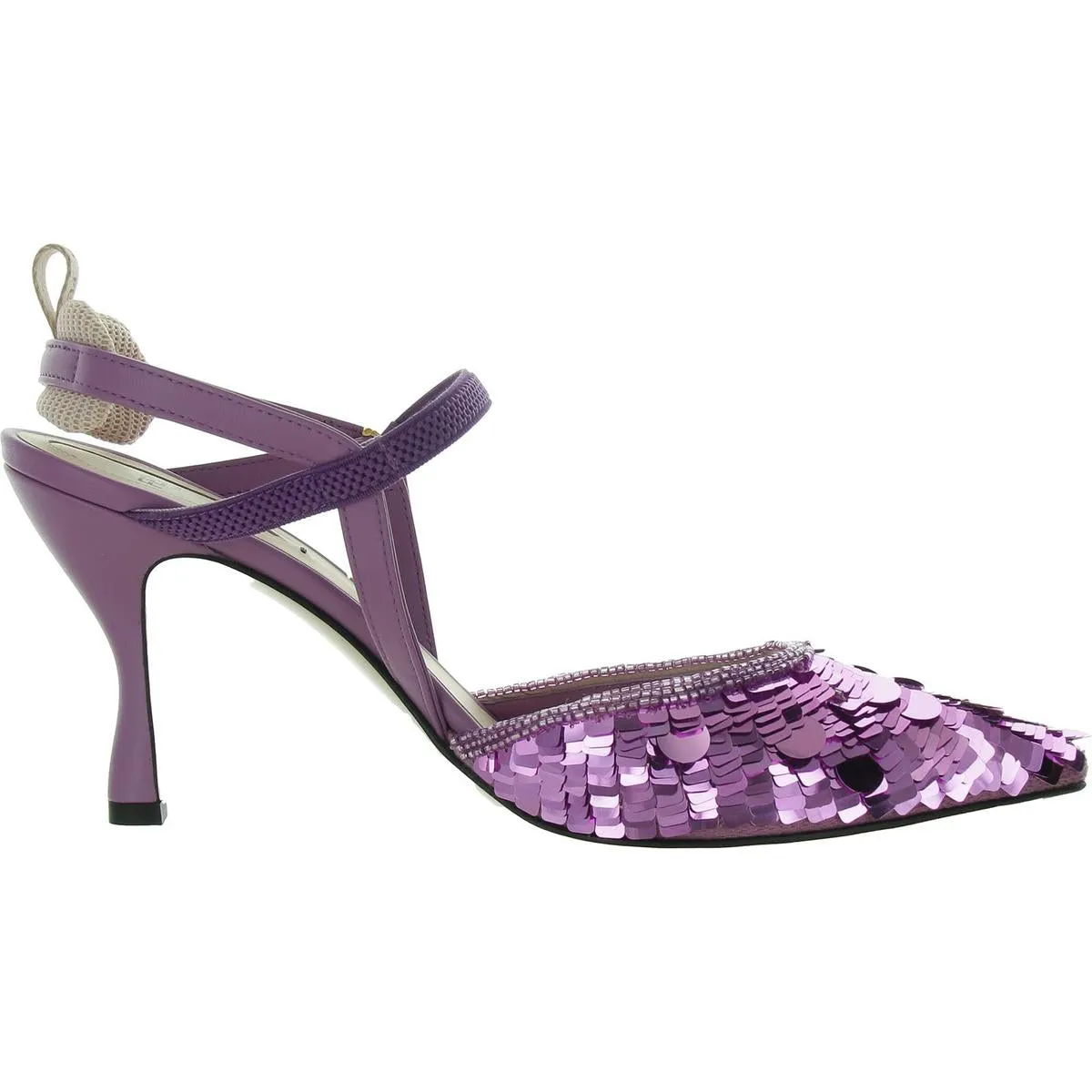 Fendi Womens Faux Leather Embellished Slingback Heels
