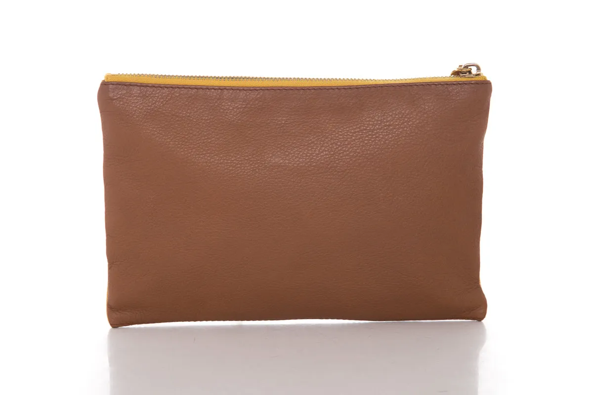 Fendi Yellow & Brown Leather Pouch