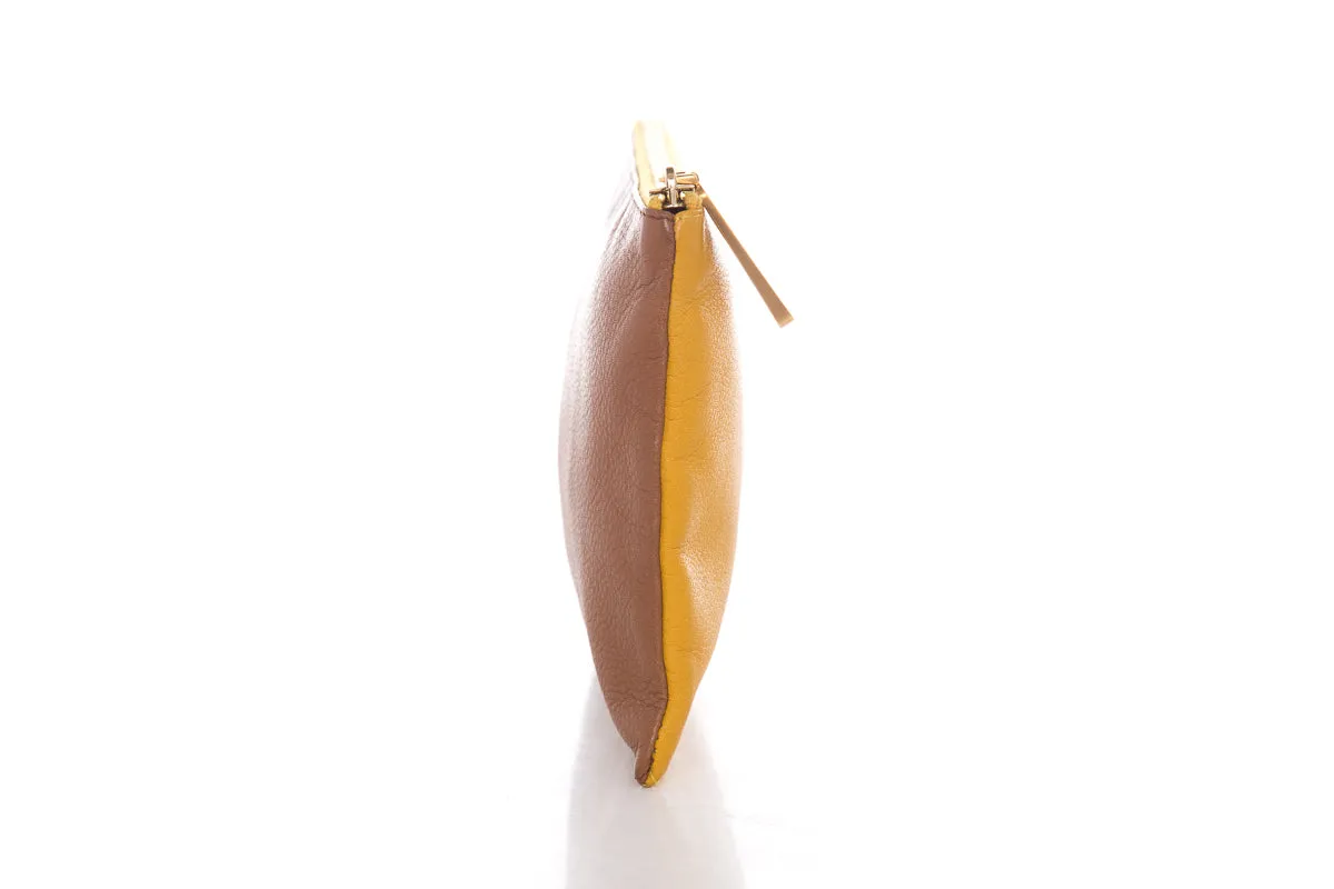 Fendi Yellow & Brown Leather Pouch