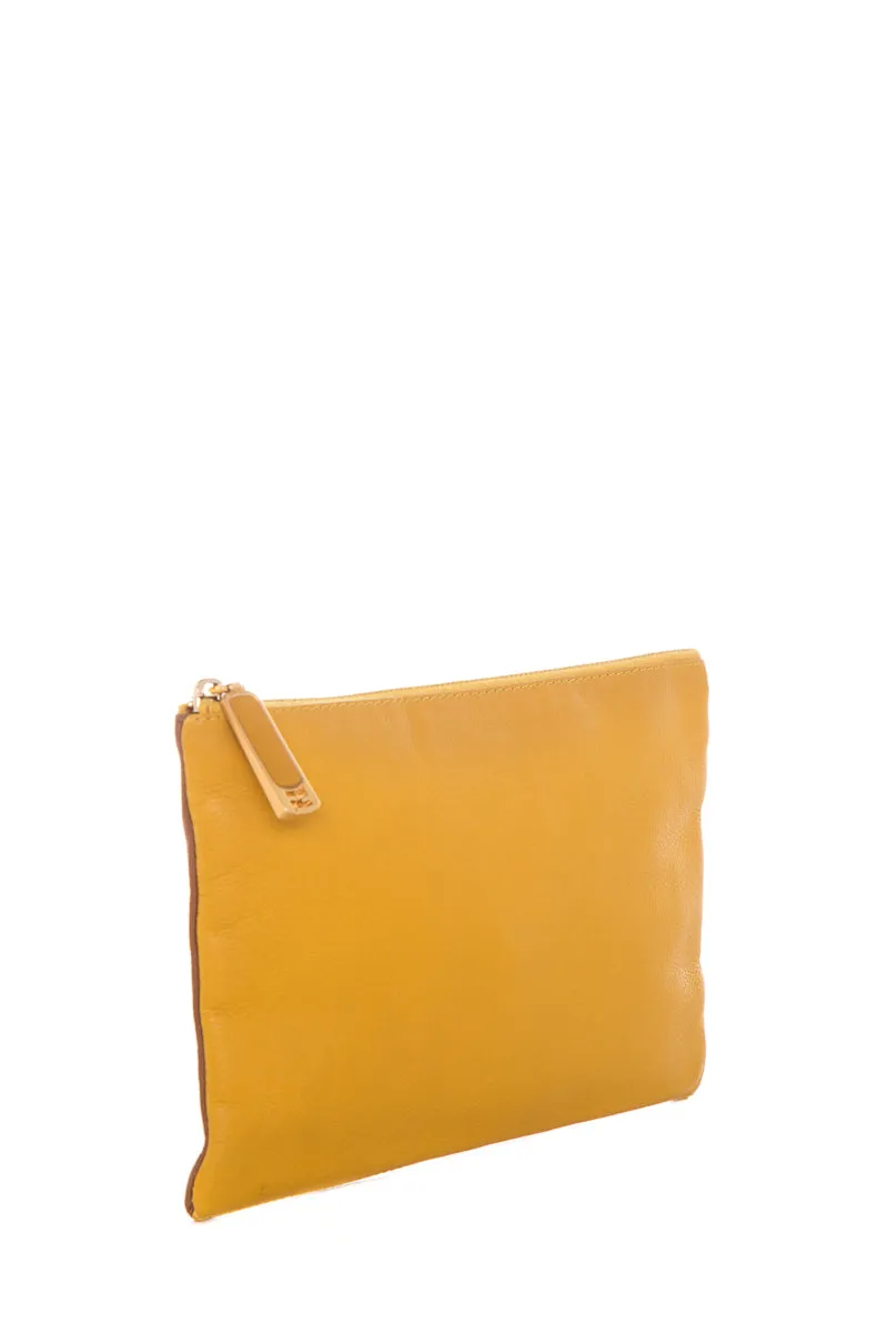 Fendi Yellow & Brown Leather Pouch