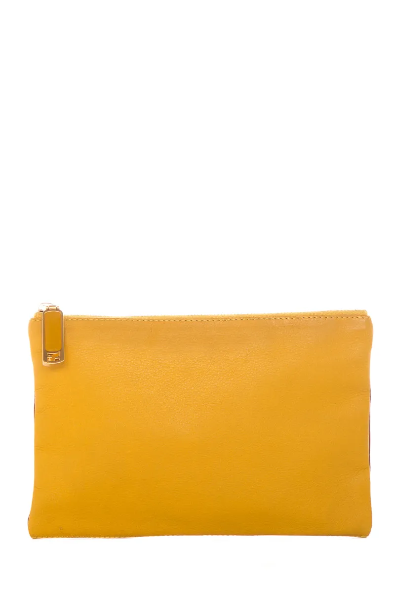 Fendi Yellow & Brown Leather Pouch