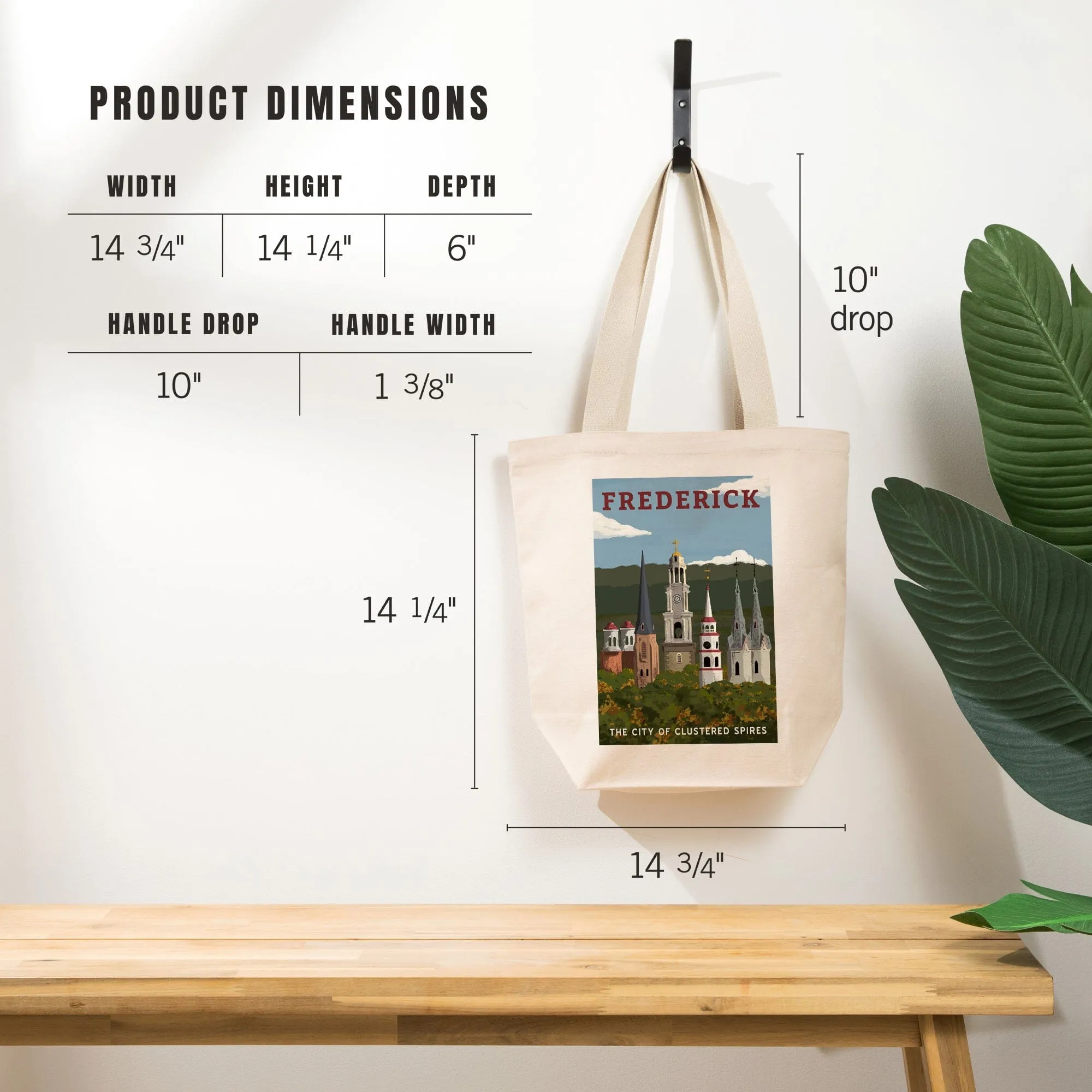 Frederick, Maryland, City of Clustered Spires, Lantern Press Artwork, Tote Bag