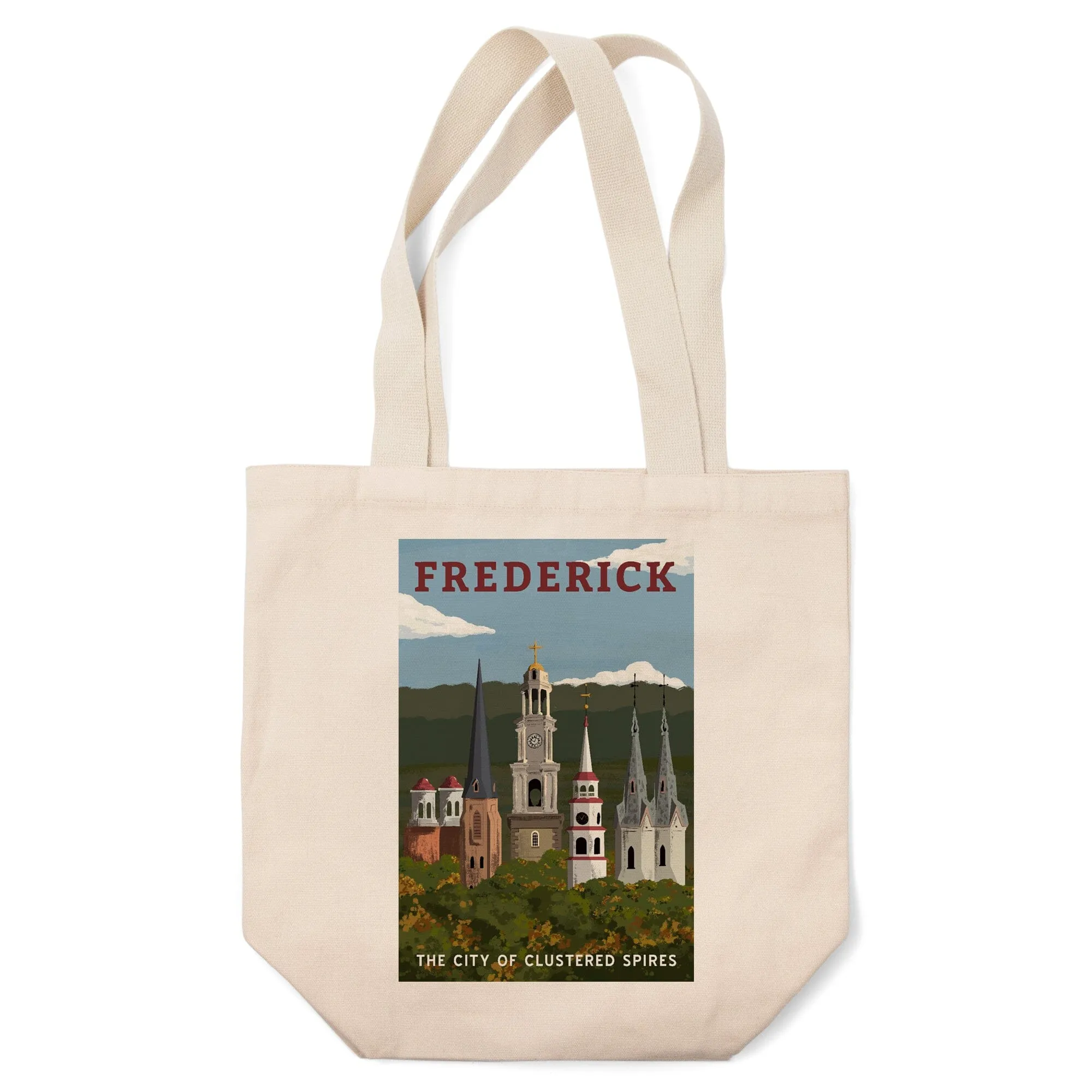 Frederick, Maryland, City of Clustered Spires, Lantern Press Artwork, Tote Bag