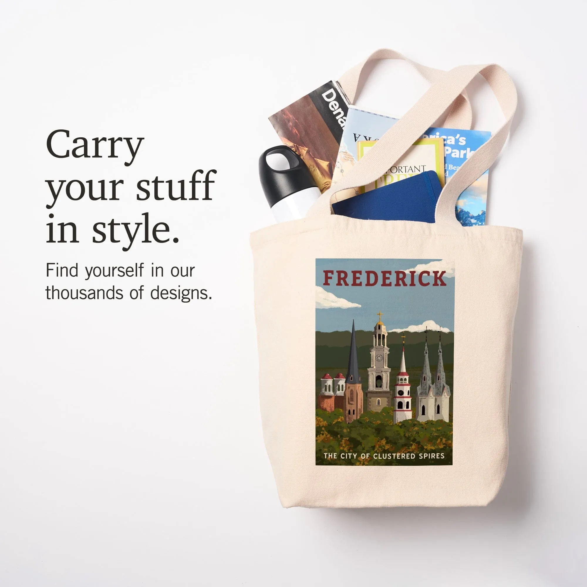 Frederick, Maryland, City of Clustered Spires, Lantern Press Artwork, Tote Bag
