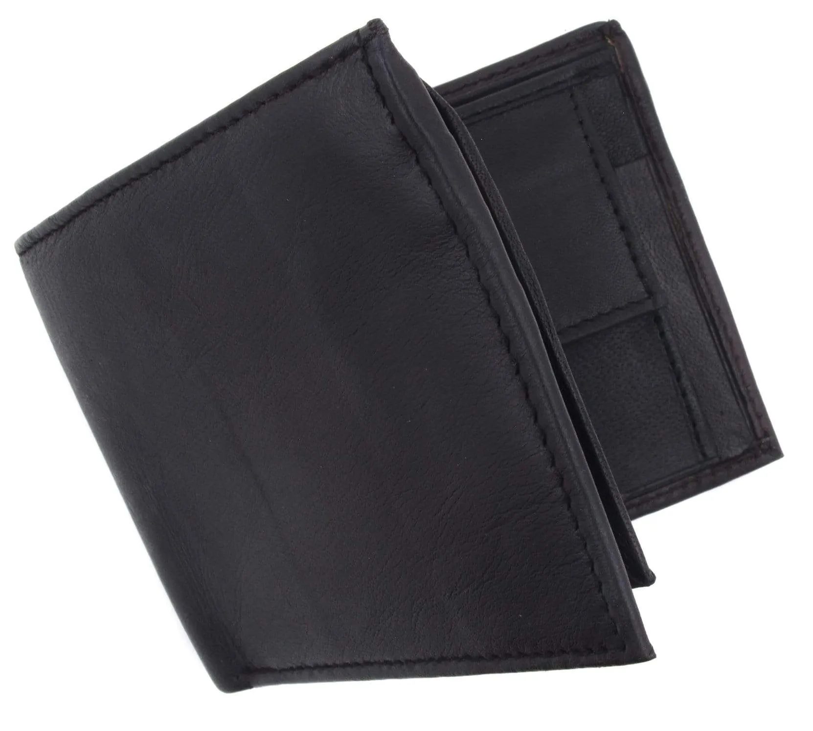 Genuine Lambskin Soft Leather Bifold Credit Card Wallet with Coin Pouch 59