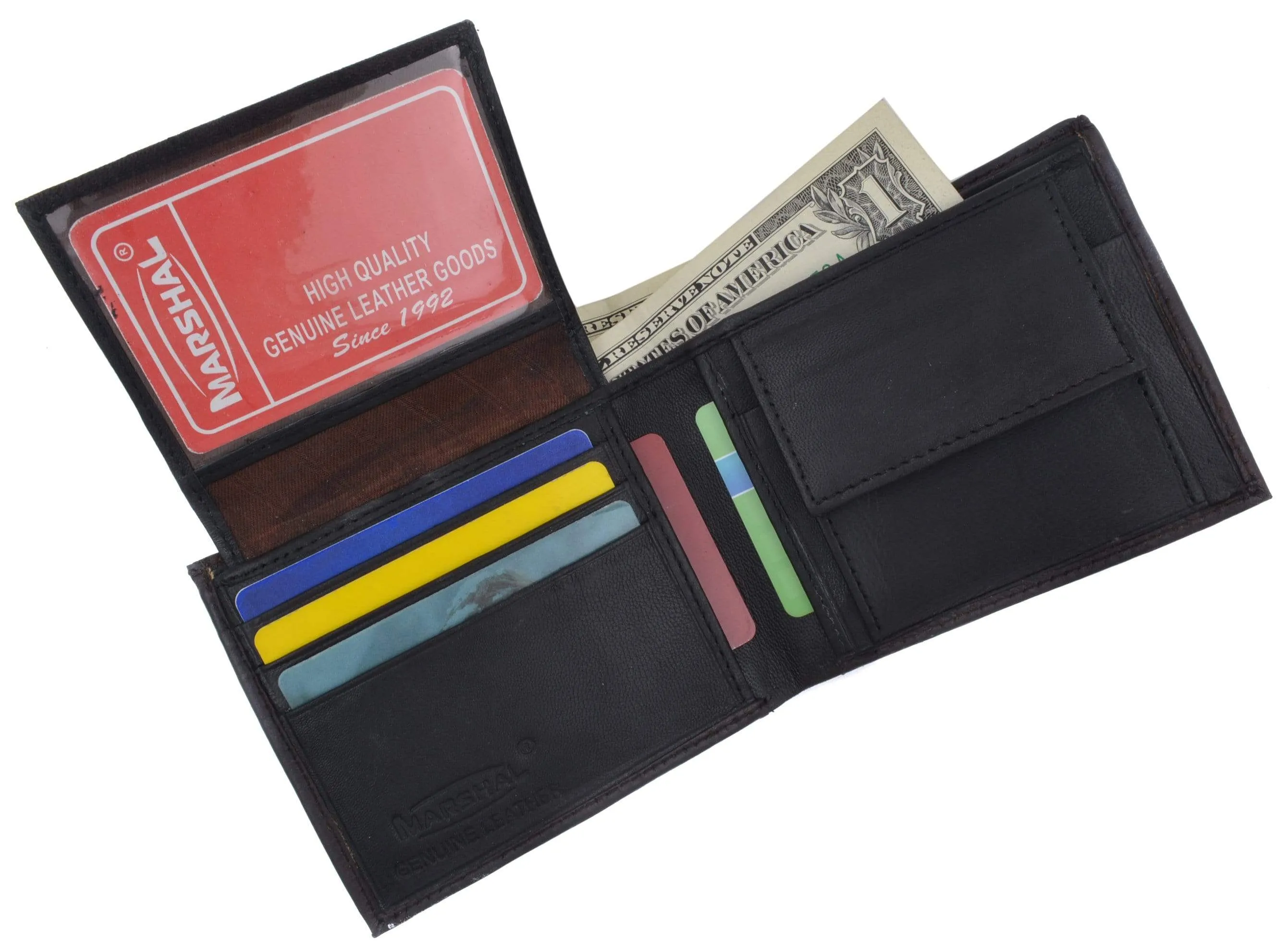 Genuine Lambskin Soft Leather Bifold Credit Card Wallet with Coin Pouch 59