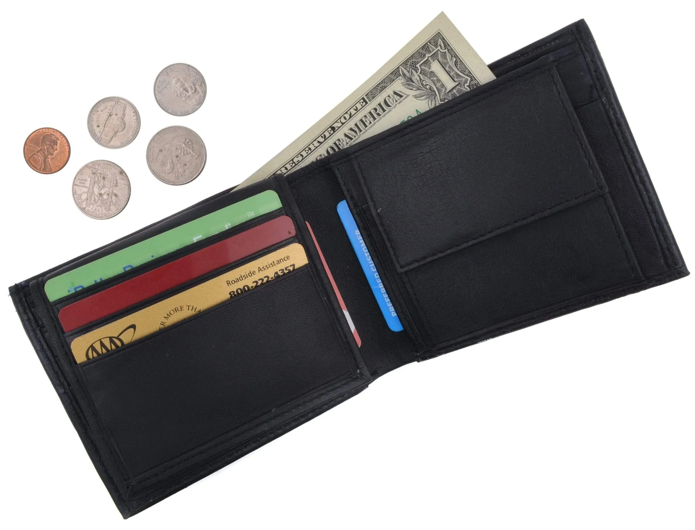 Genuine Lambskin Soft Leather Bifold Credit Card Wallet with Coin Pouch 59