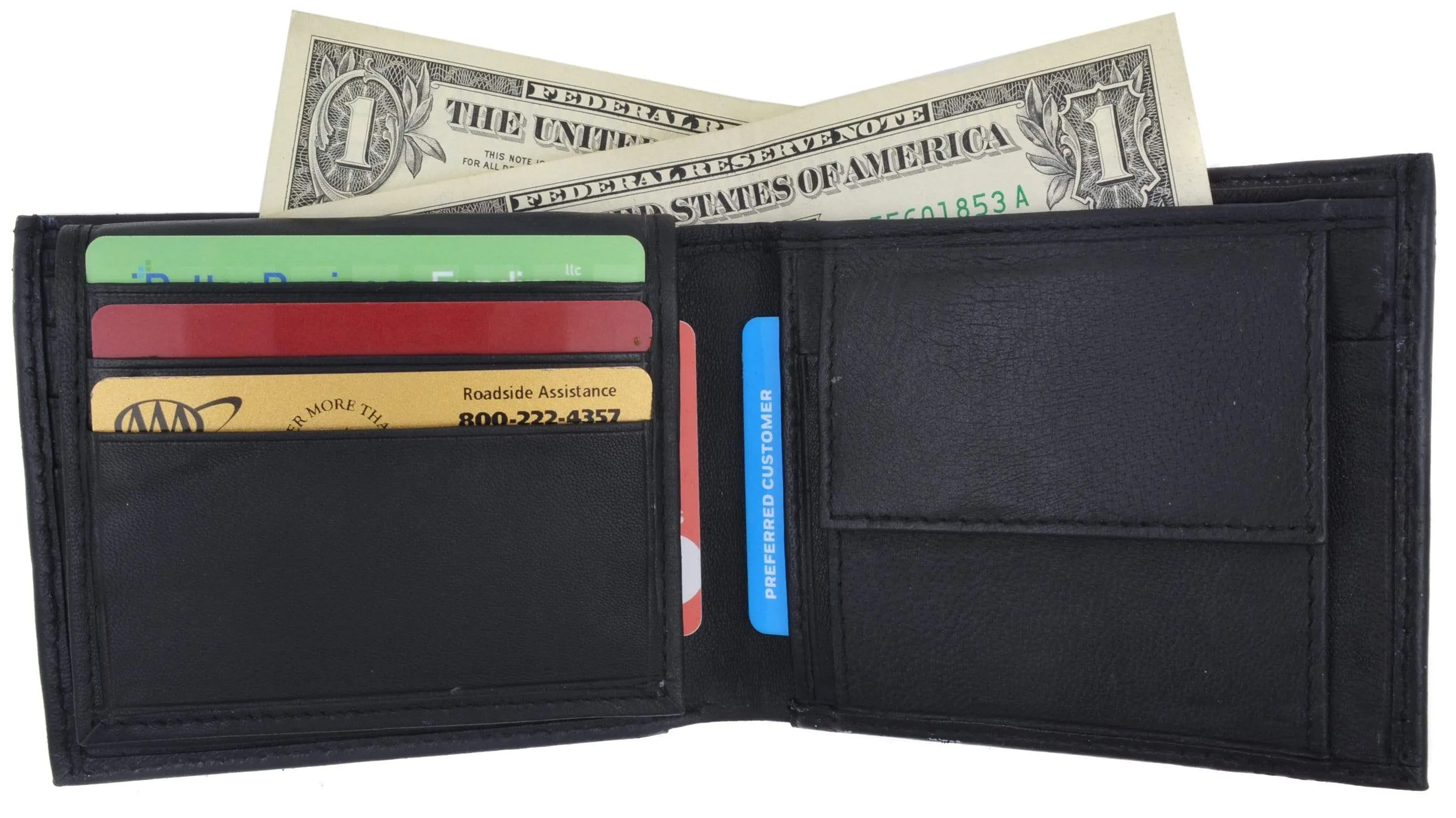 Genuine Lambskin Soft Leather Bifold Credit Card Wallet with Coin Pouch 59