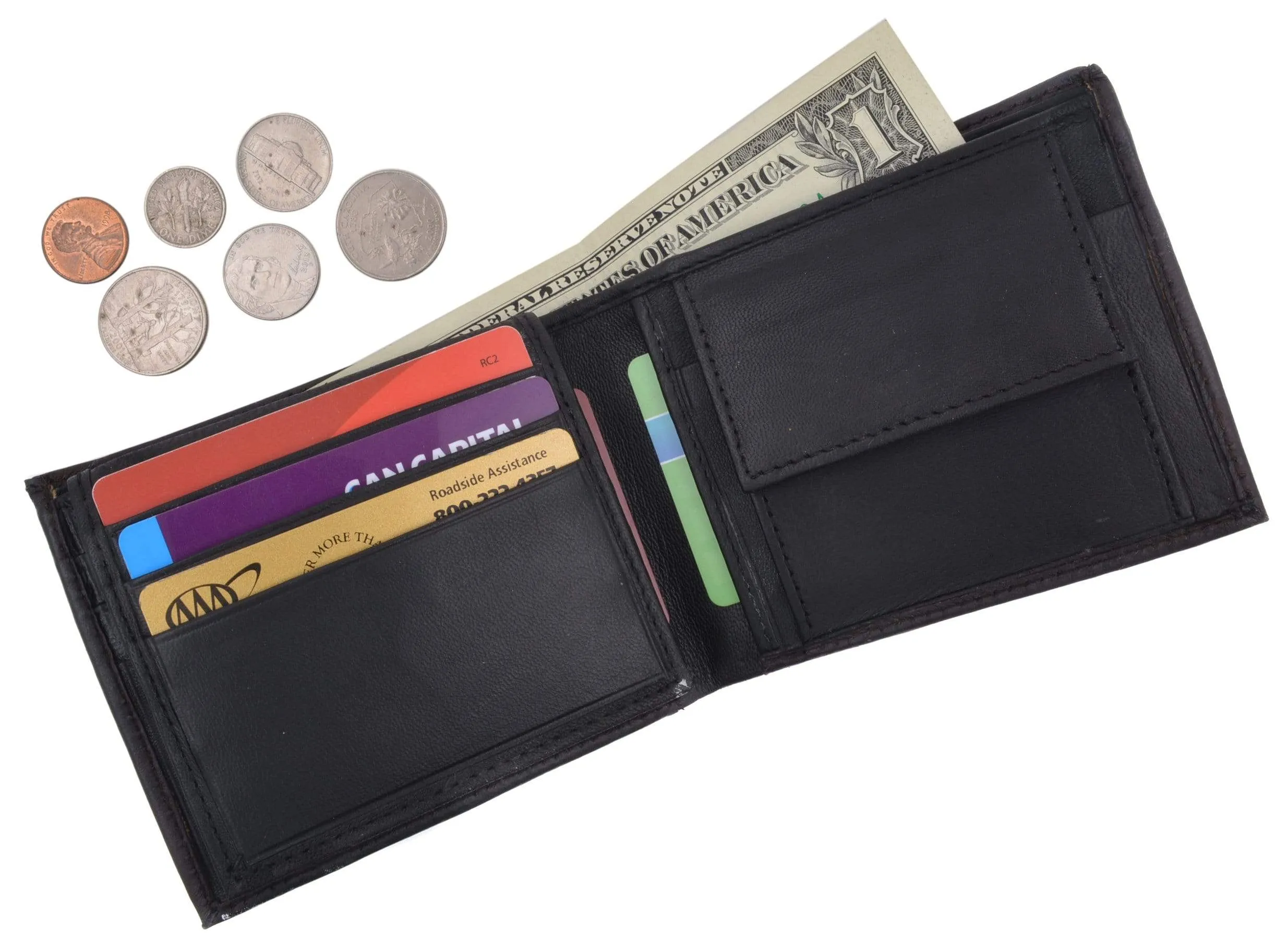 Genuine Lambskin Soft Leather Bifold Credit Card Wallet with Coin Pouch 59