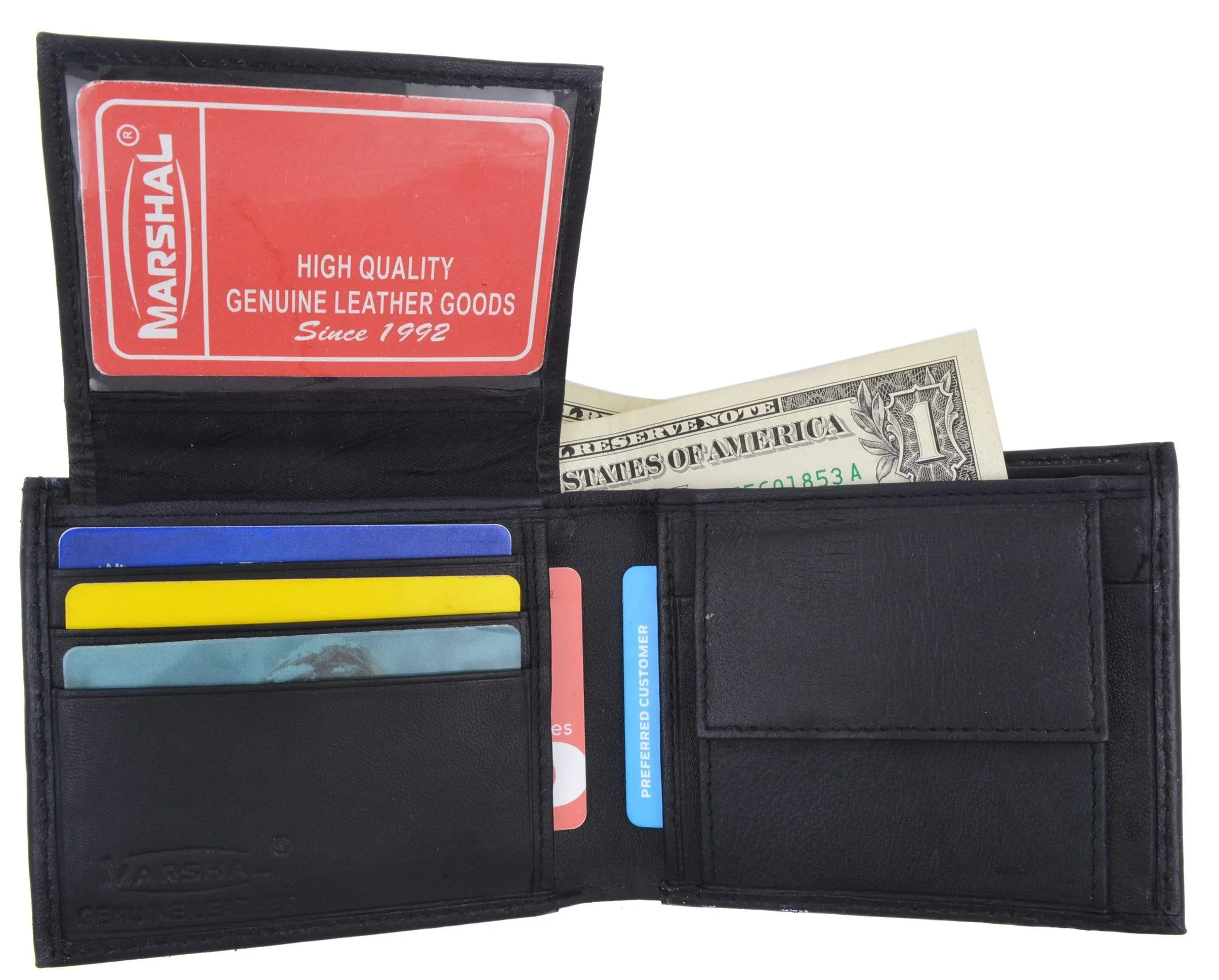 Genuine Lambskin Soft Leather Bifold Credit Card Wallet with Coin Pouch 59