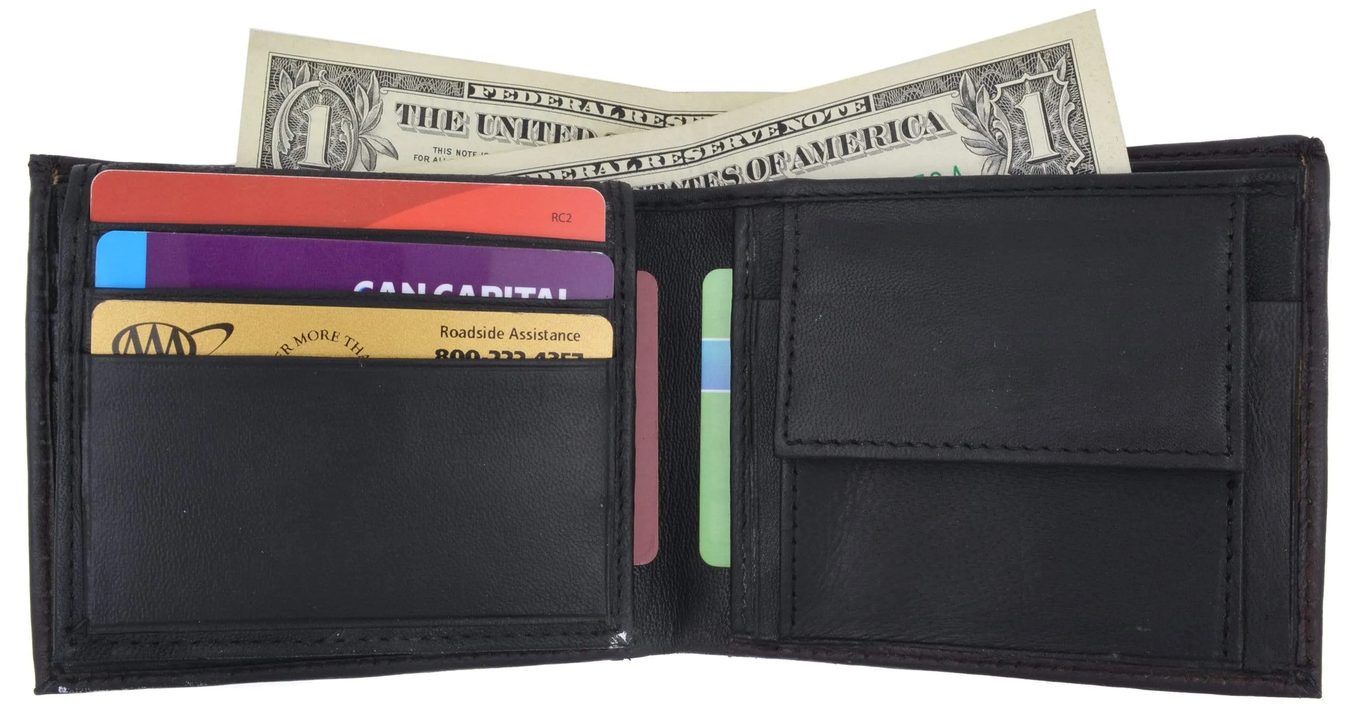 Genuine Lambskin Soft Leather Bifold Credit Card Wallet with Coin Pouch 59