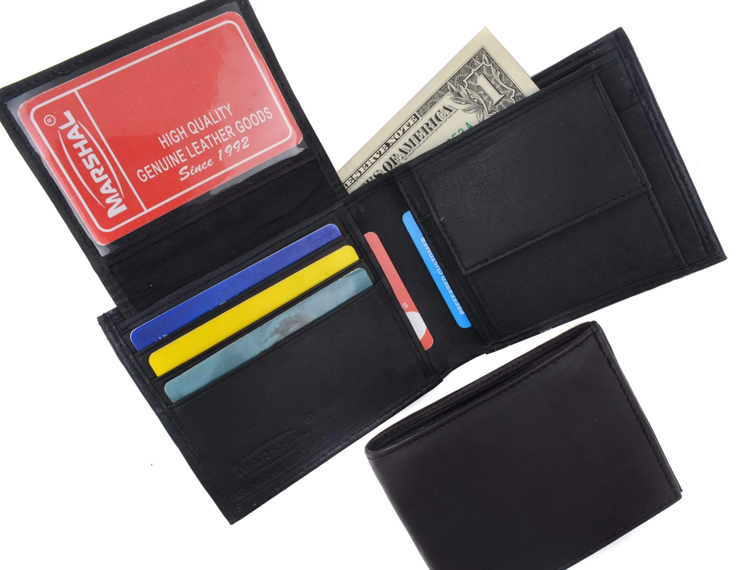 Genuine Lambskin Soft Leather Bifold Credit Card Wallet with Coin Pouch 59