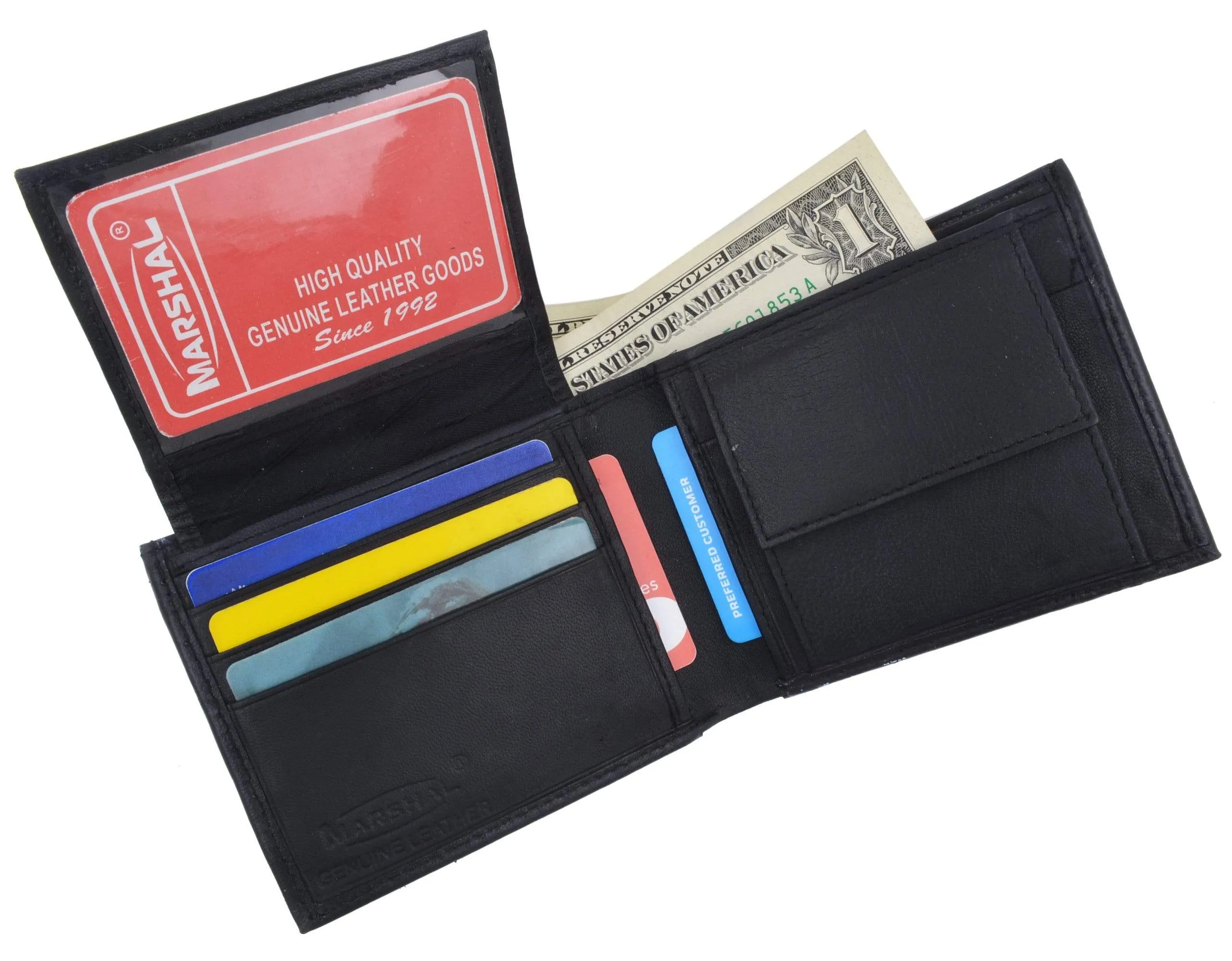 Genuine Lambskin Soft Leather Bifold Credit Card Wallet with Coin Pouch 59