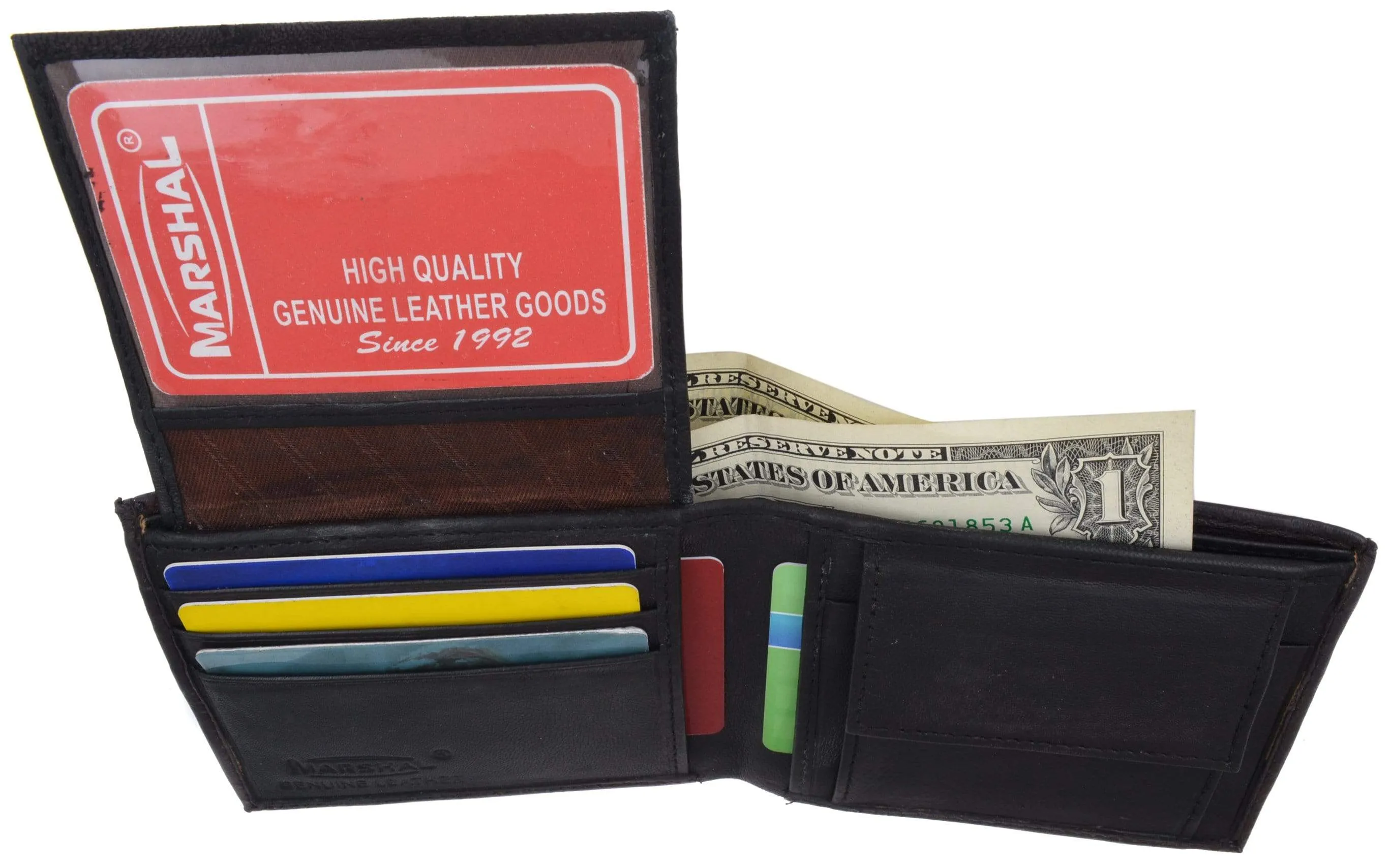 Genuine Lambskin Soft Leather Bifold Credit Card Wallet with Coin Pouch 59