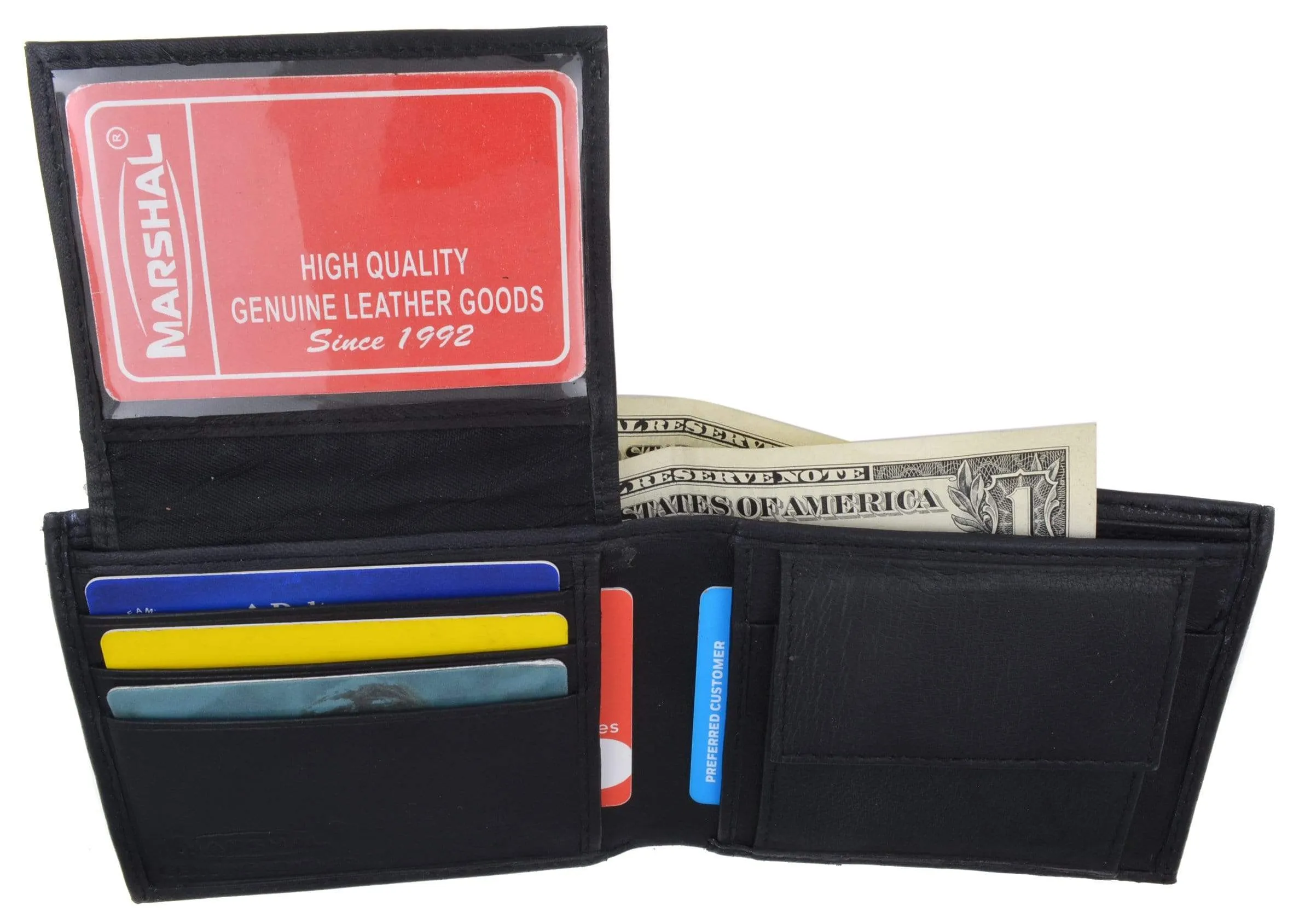 Genuine Lambskin Soft Leather Bifold Credit Card Wallet with Coin Pouch 59