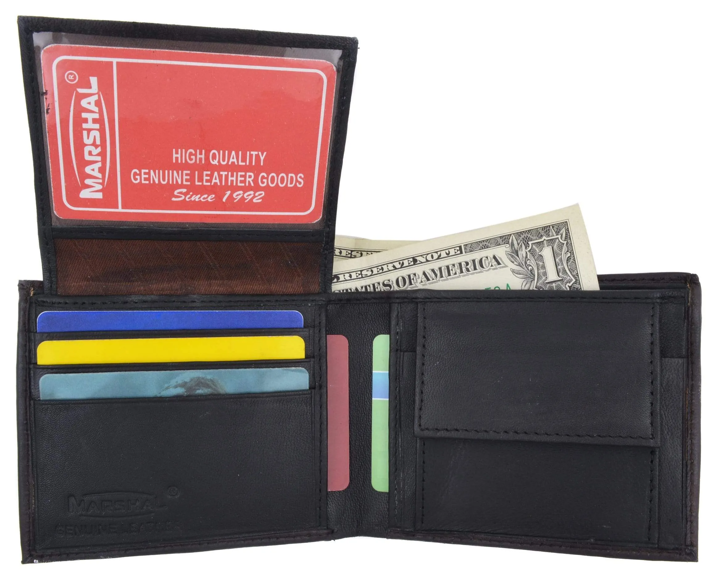 Genuine Lambskin Soft Leather Bifold Credit Card Wallet with Coin Pouch 59