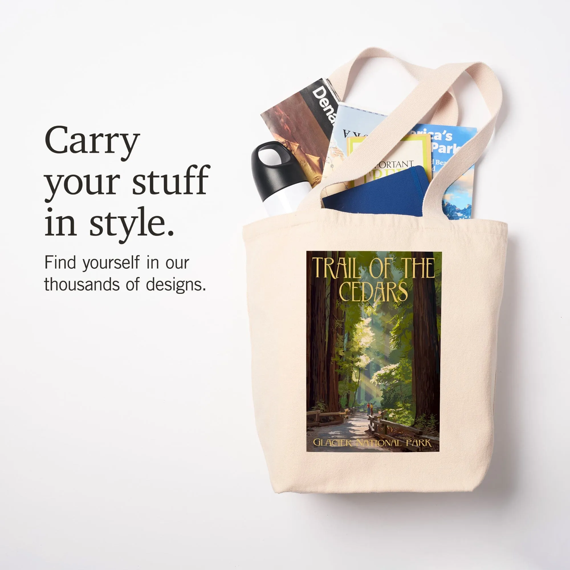 Glacier National Park, Montana, Trail of the Cedars, Lantern Press Artwork, Tote Bag
