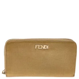 Gold Embossed Leather Zip Around Wallet