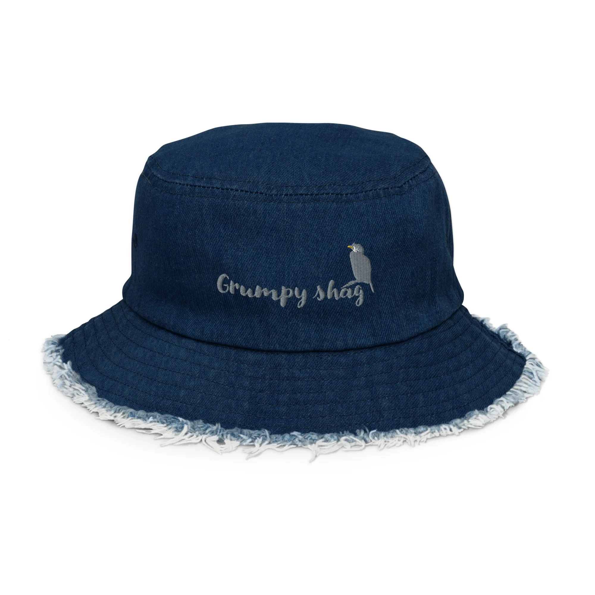 Grumpy shag Distressed denim bucket hat