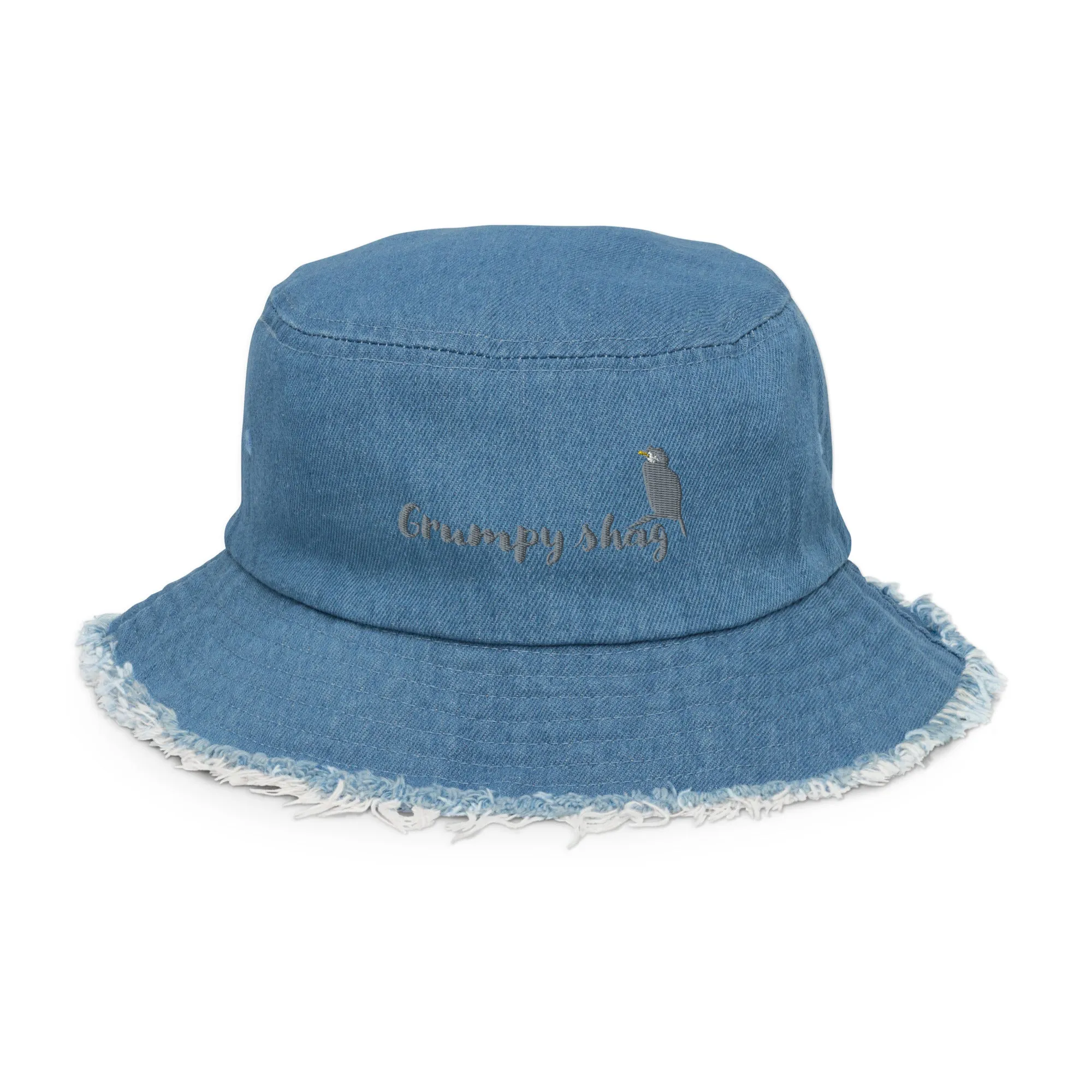 Grumpy shag Distressed denim bucket hat