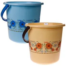 Heart Home Bucket|Plastic Bucket for Bathroom|Bucket for Bathing|Unbreakable Printed Bucket with Handle|18 Liter|Pack of 2 (Sky Blue & Cream)