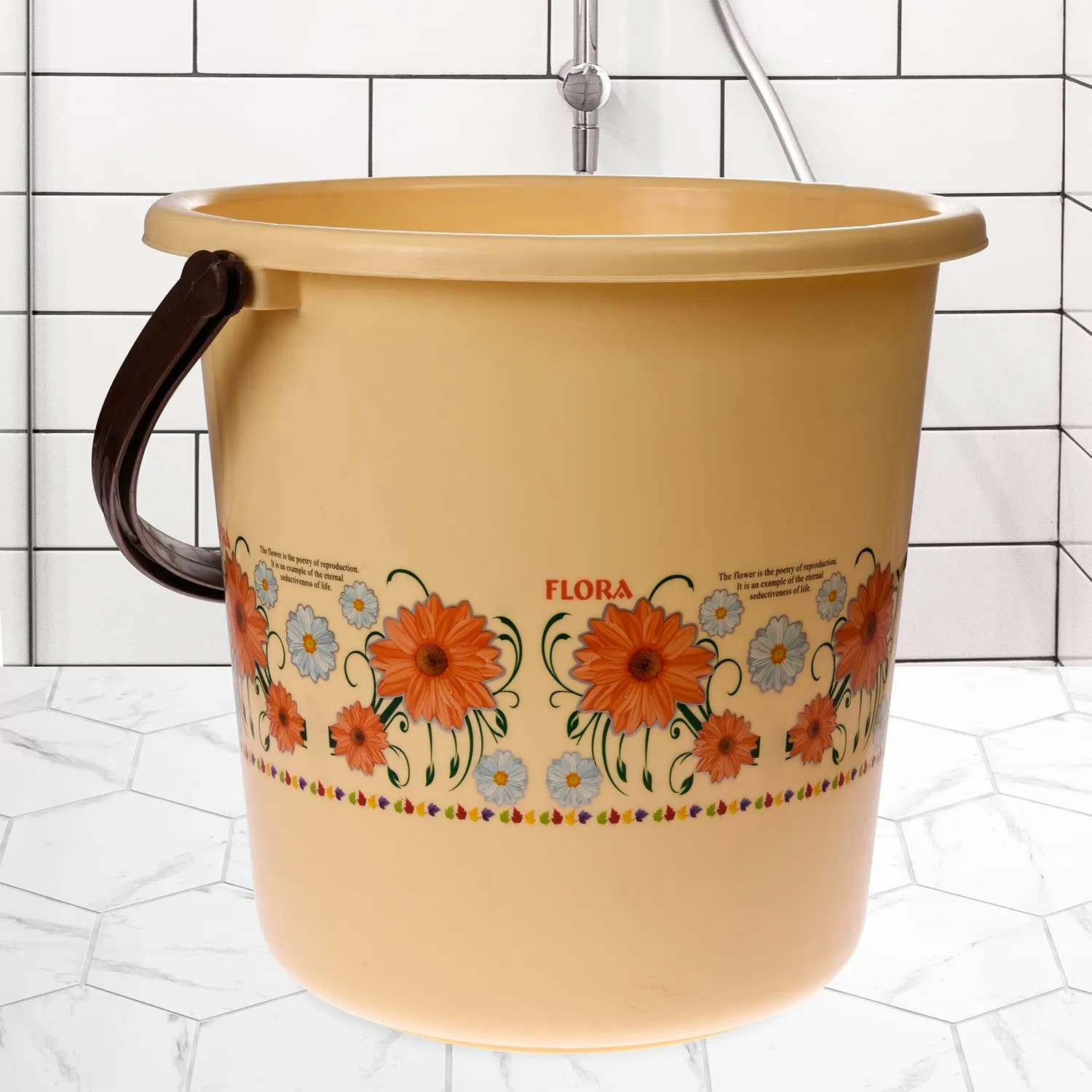 Heart Home Bucket|Plastic Bucket for Bathroom|Bucket for Bathing|Unbreakable Printed Bucket with Handle|18 Liter|Pack of 2 (Sky Blue & Cream)