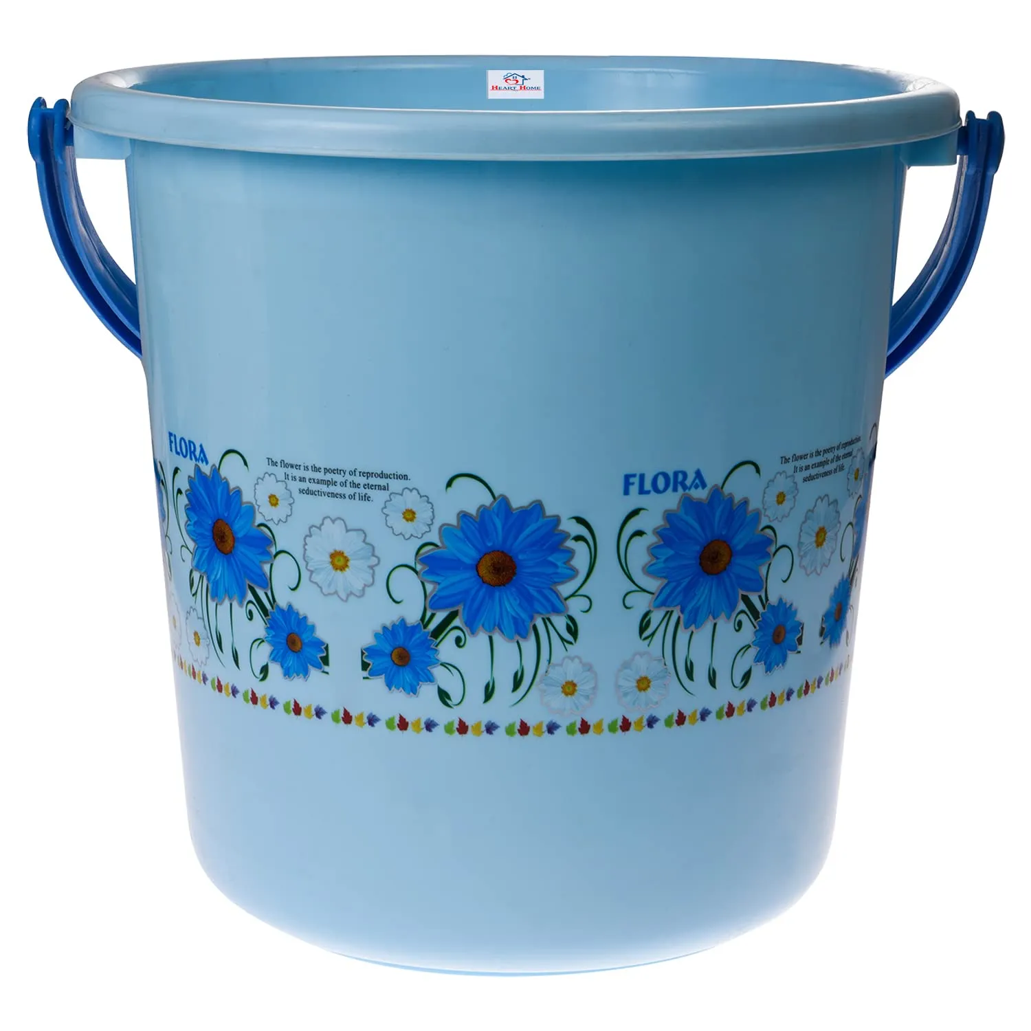 Heart Home Bucket|Plastic Bucket for Bathroom|Bucket for Bathing|Unbreakable Printed Bucket with Handle|18 Liter|Pack of 2 (Sky Blue & Cream)