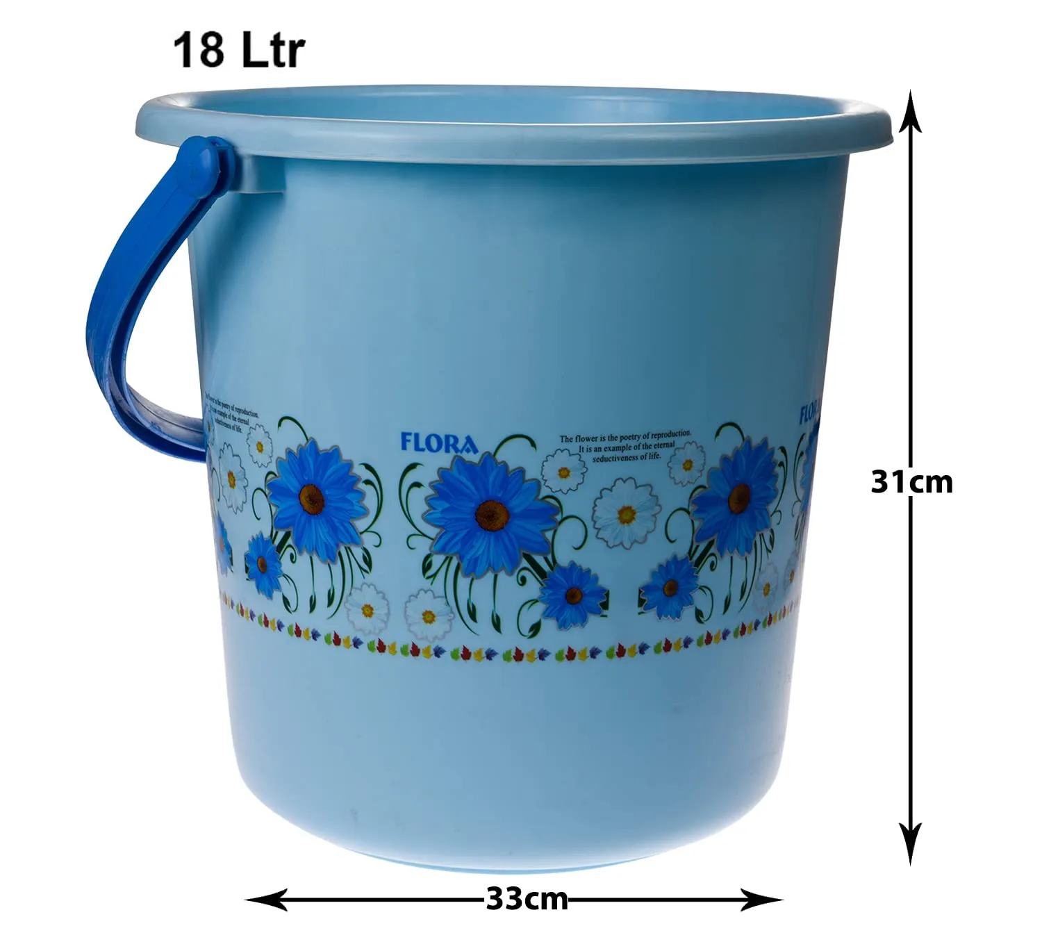 Heart Home Bucket|Plastic Bucket for Bathroom|Bucket for Bathing|Unbreakable Printed Bucket with Handle|18 Liter|Pack of 2 (Sky Blue & Cream)