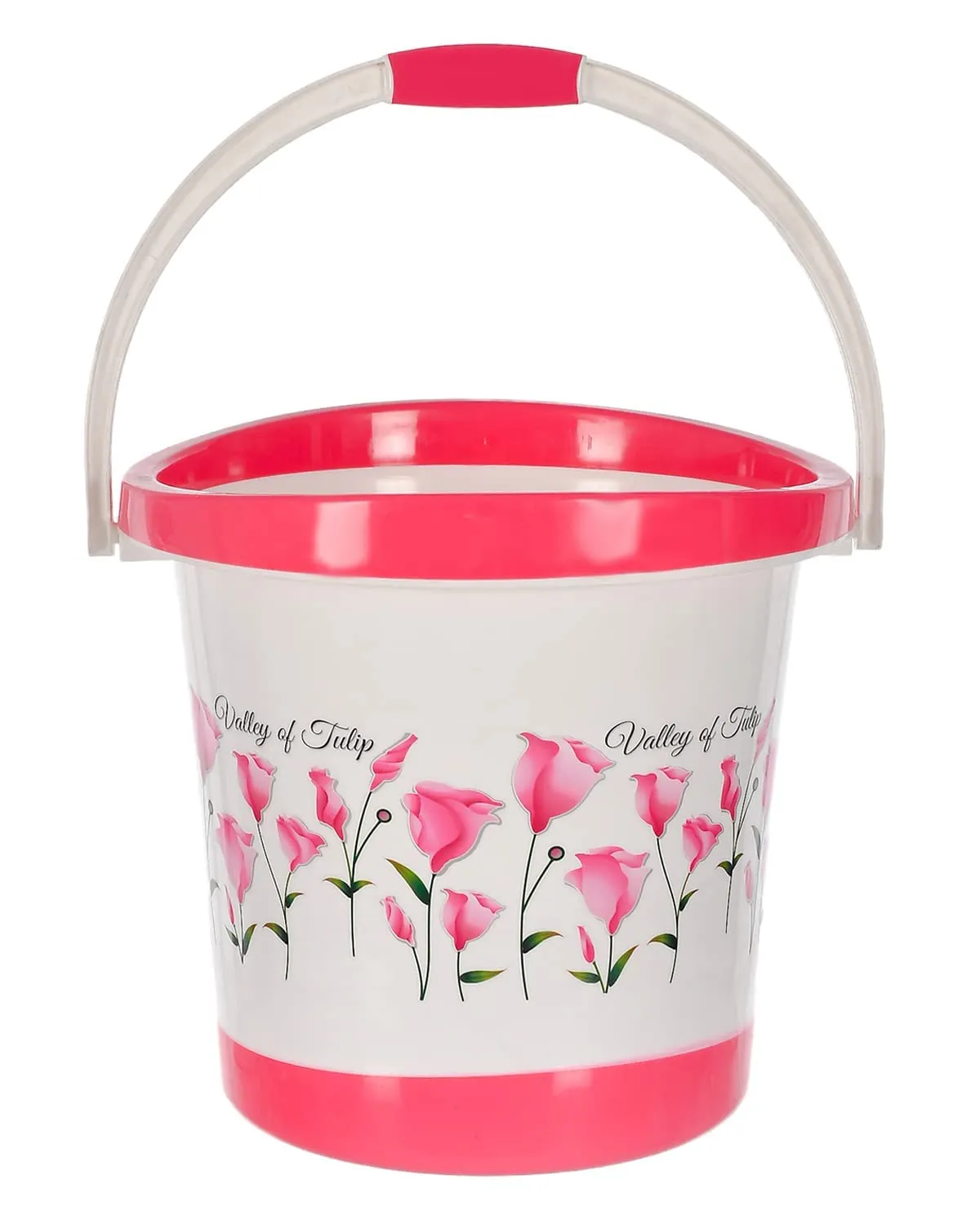 Heart Home Bucket|Plastic Bucket for Bathroom|Tulip Flower Bucket for Bathing|Unbreakable Bucket with Handle|18 Liter (Pink)