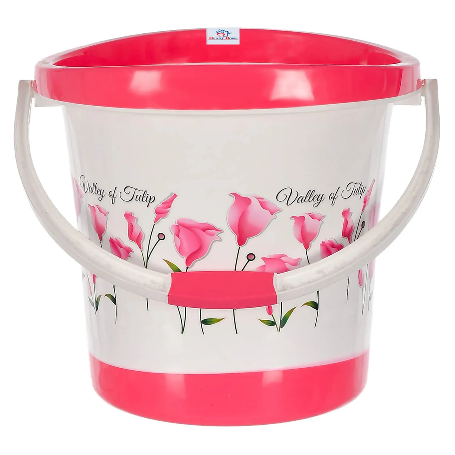 Heart Home Bucket|Plastic Bucket for Bathroom|Tulip Flower Bucket for Bathing|Unbreakable Bucket with Handle|18 Liter (Pink)