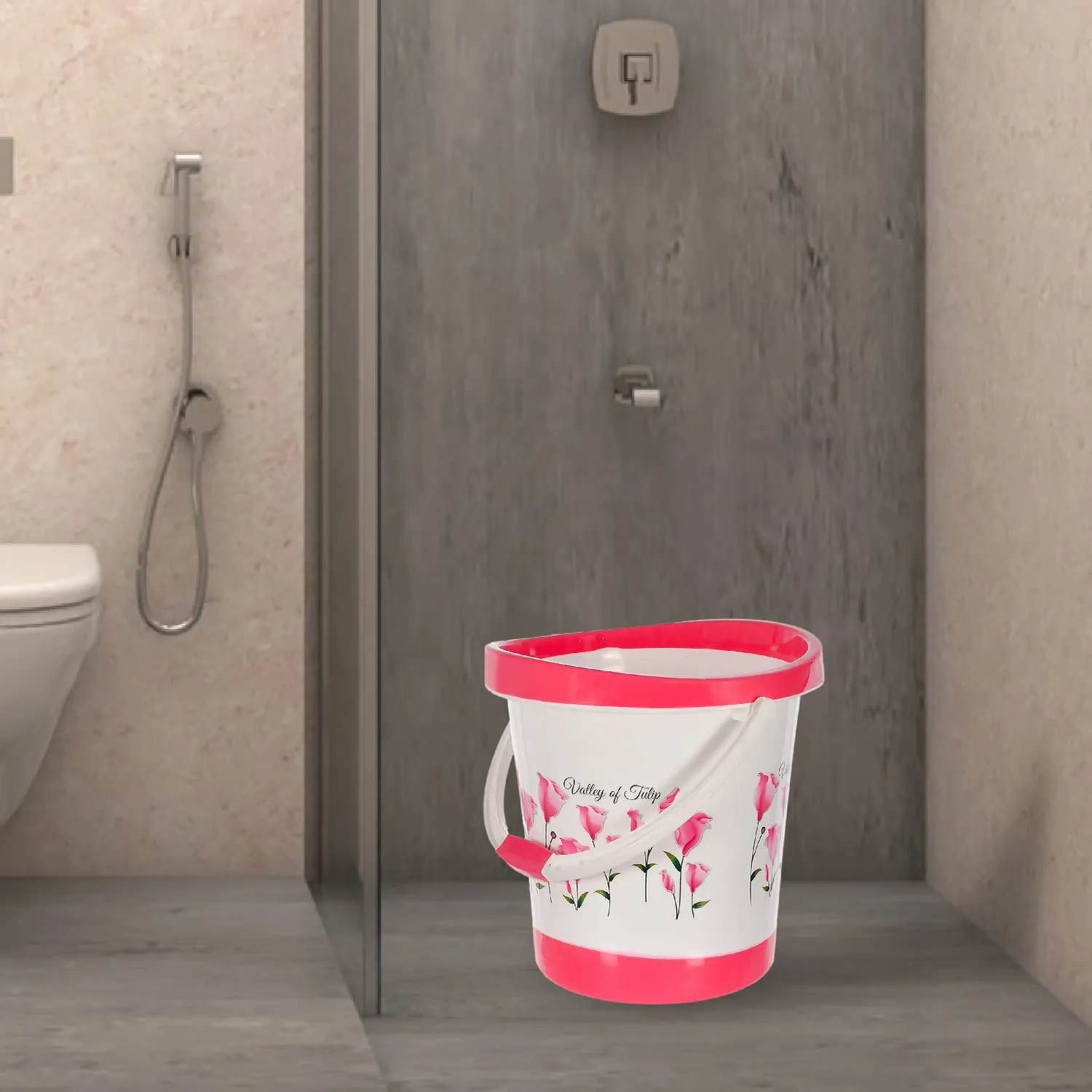 Heart Home Bucket|Plastic Bucket for Bathroom|Tulip Flower Bucket for Bathing|Unbreakable Bucket with Handle|18 Liter (Pink)