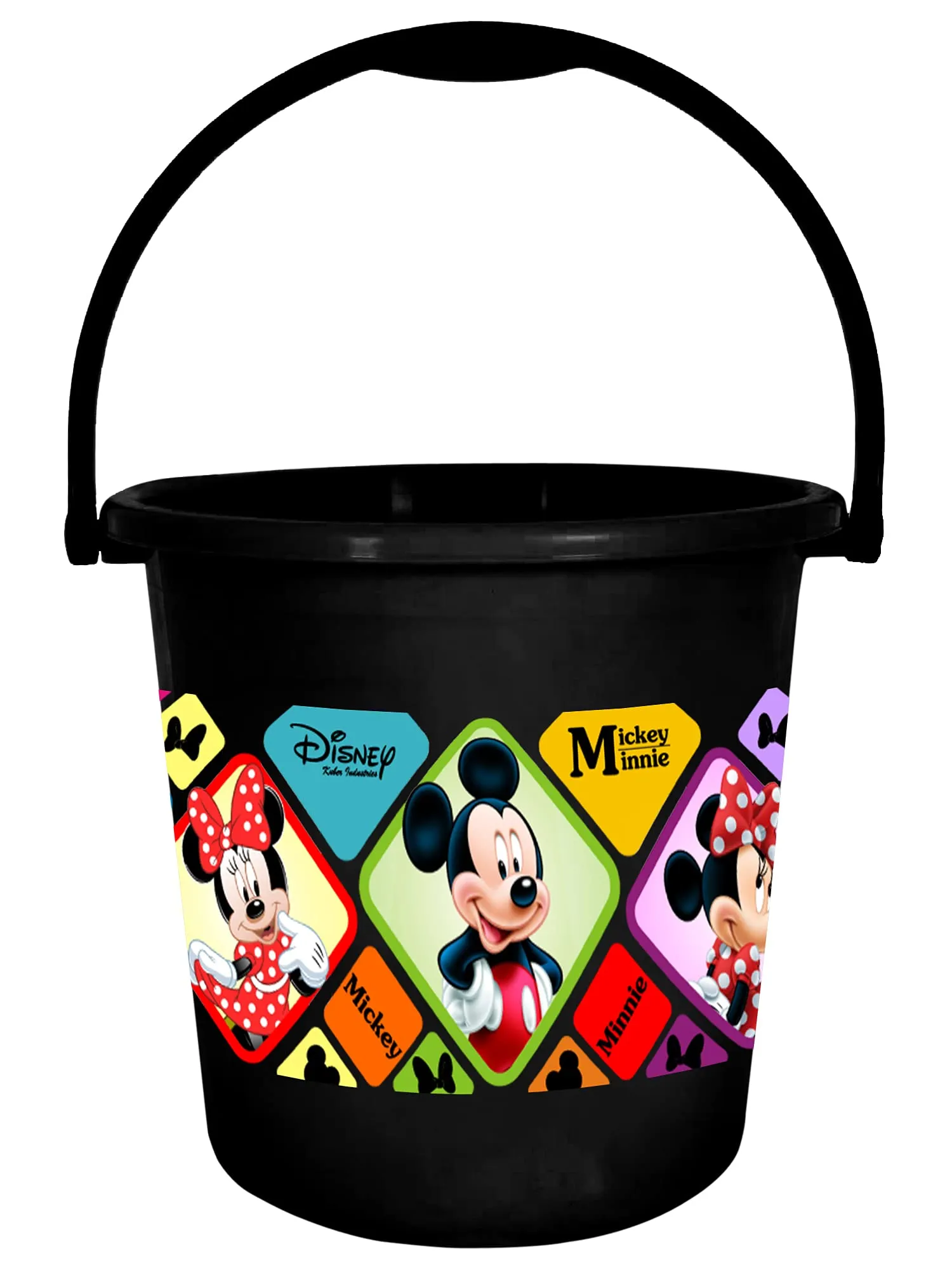 Heart Home Disney Minnie Mickey Print Multipurpose Plastic Bucket,18 LTR-Pack of 2 (Black)