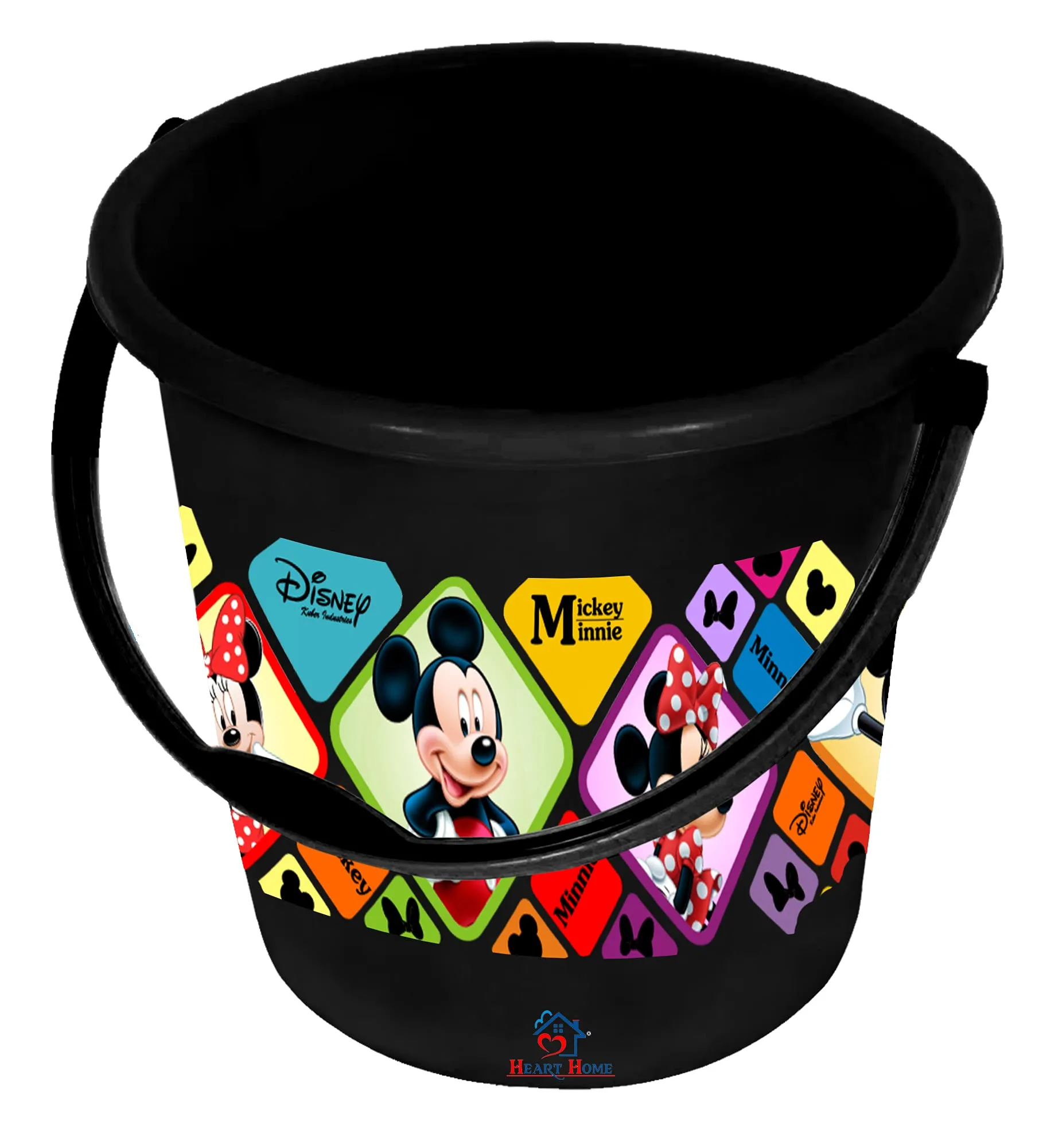 Heart Home Disney Minnie Mickey Print Multipurpose Plastic Bucket,18 LTR-Pack of 2 (Black)