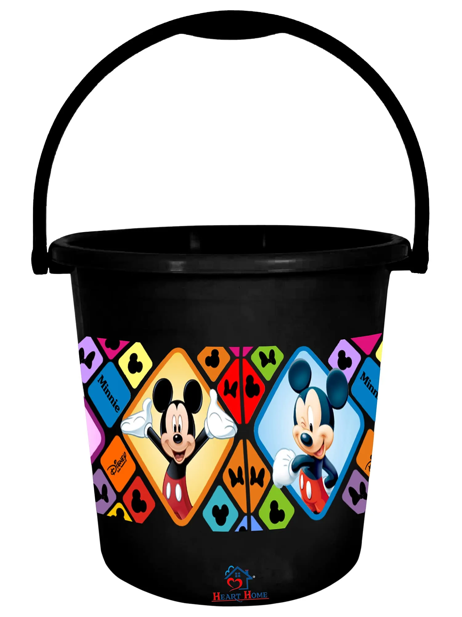 Heart Home Disney Minnie Mickey Print Multipurpose Plastic Bucket,18 LTR-Pack of 2 (Black)
