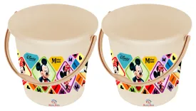 Heart Home Disney Minnie Mickey Print Multipurpose Plastic Bucket,18 LTR-Pack of 2 (Cream)