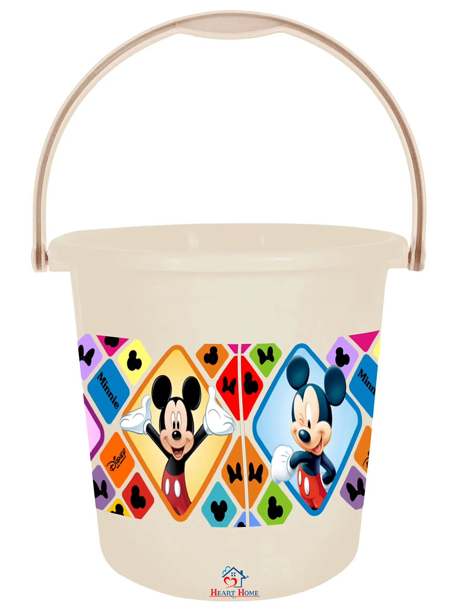 Heart Home Disney Minnie Mickey Print Multipurpose Plastic Bucket,18 LTR-Pack of 2 (Cream)