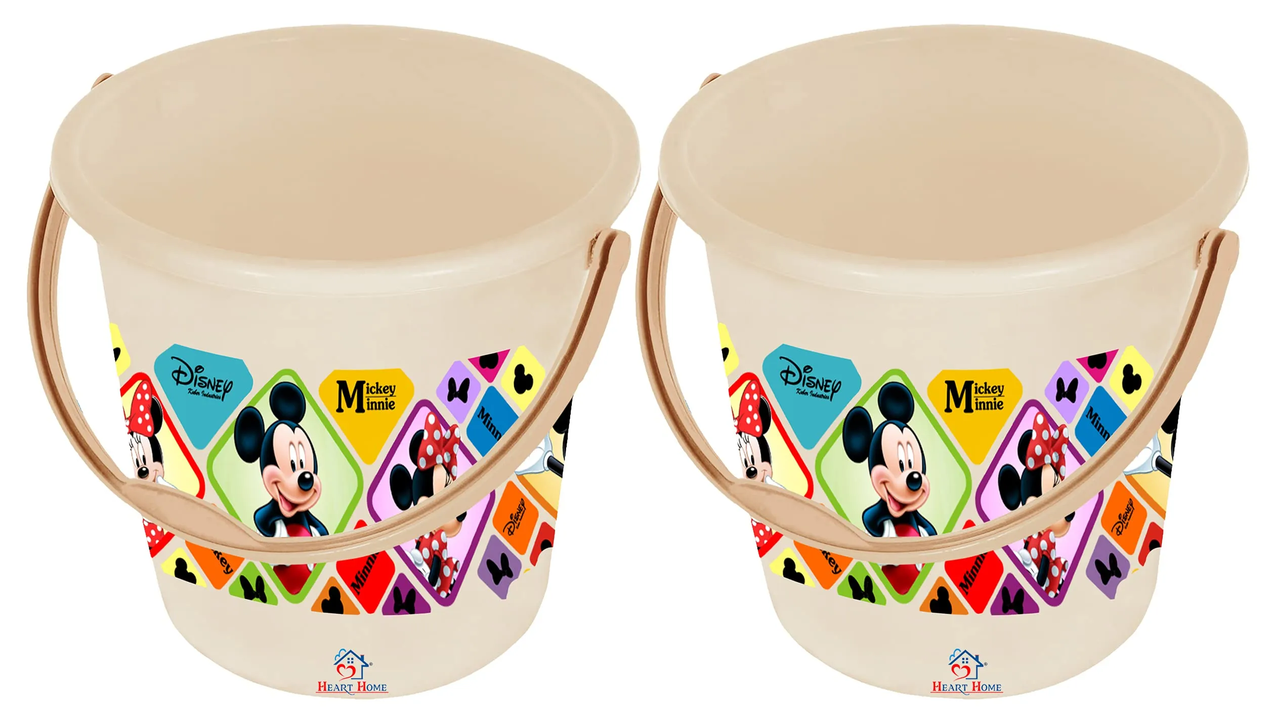 Heart Home Disney Minnie Mickey Print Multipurpose Plastic Bucket,18 LTR-Pack of 2 (Cream)
