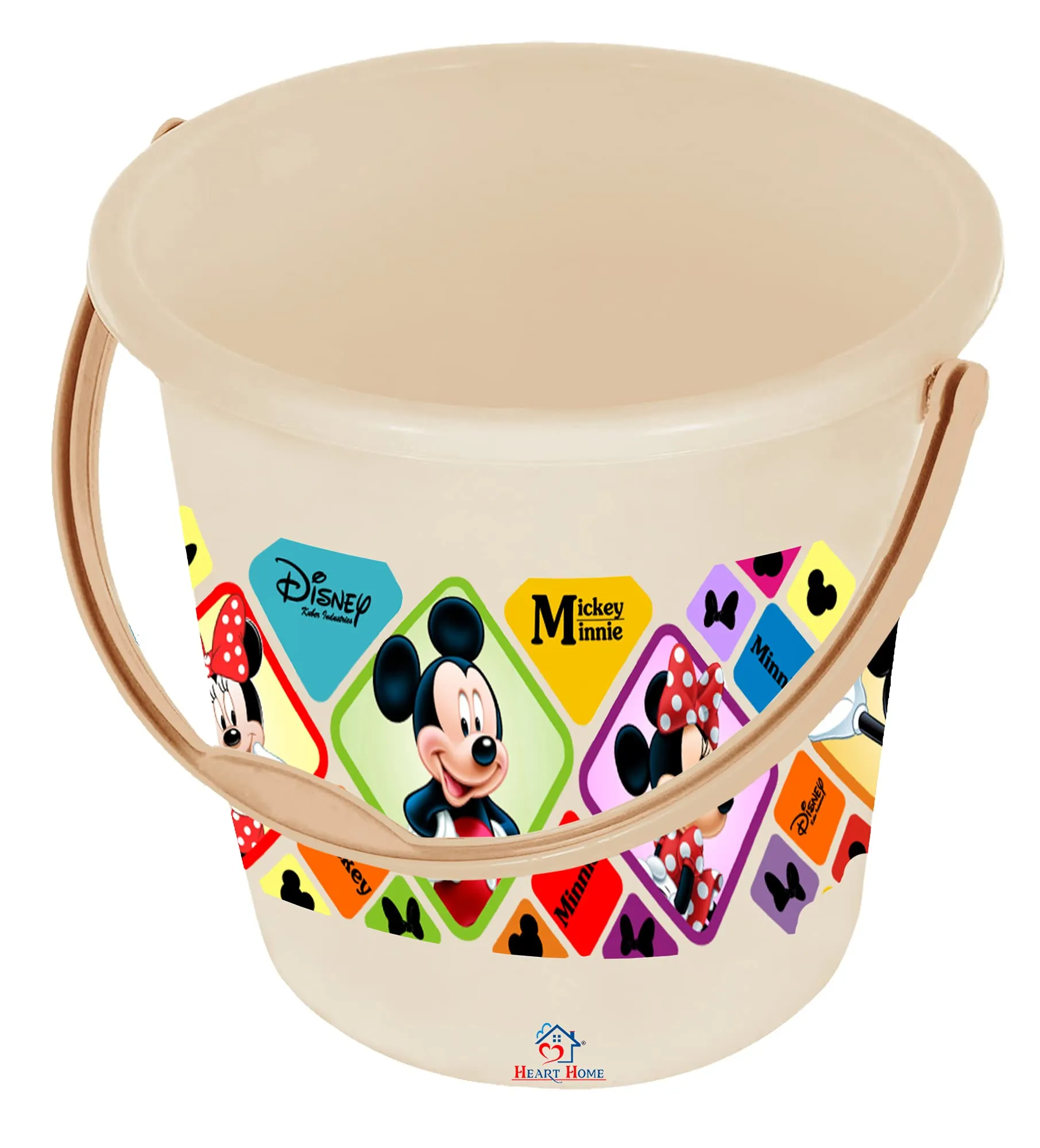 Heart Home Disney Minnie Mickey Print Multipurpose Plastic Bucket,18 LTR-Pack of 2 (Cream)