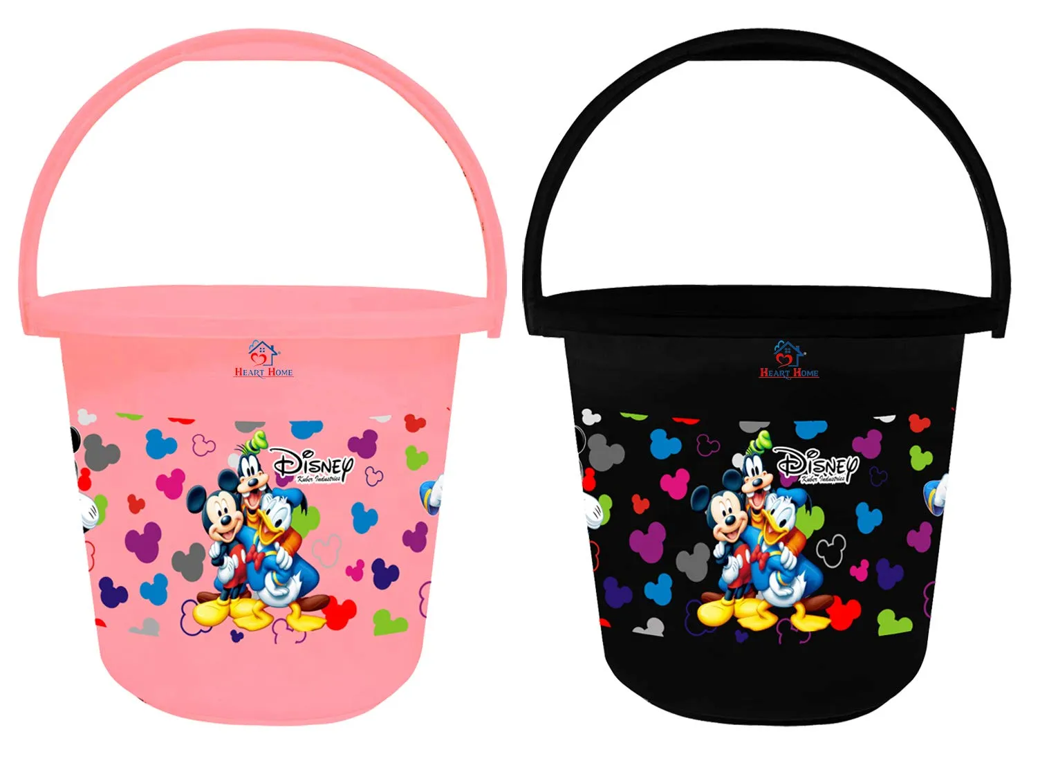Heart Home Disney Team Mickey Print Multipurpose Plastic Bucket,16 LTR (Pink & Black)-Pack of 2 -HS_35_HEARTHS17412