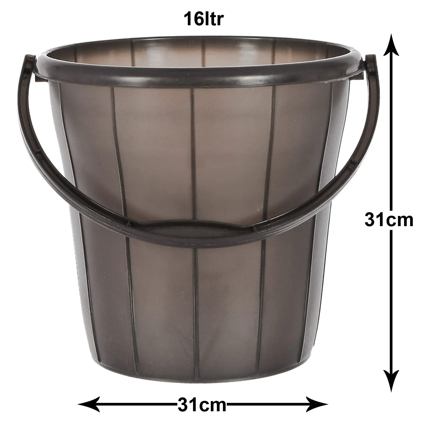 Heart Home Multiuses Plastic Bucket With Handle & Measuring Scale, 16 litre- Pack of 2 (Black)-46HH0325