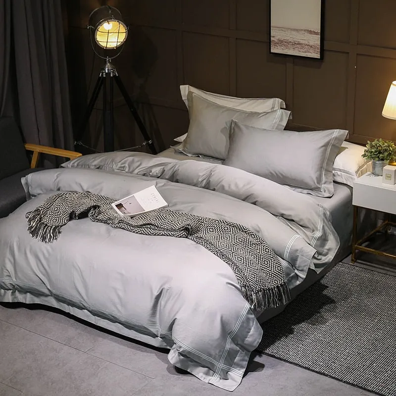 High Quality Egyptian Cotton Duvet Cover Set Grey White Beige Bedding Set