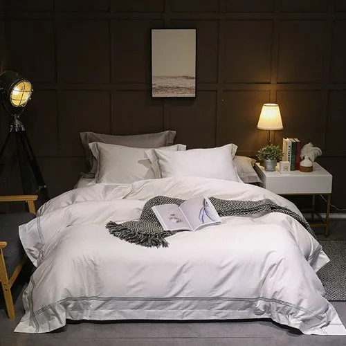 High Quality Egyptian Cotton Duvet Cover Set Grey White Beige Bedding Set