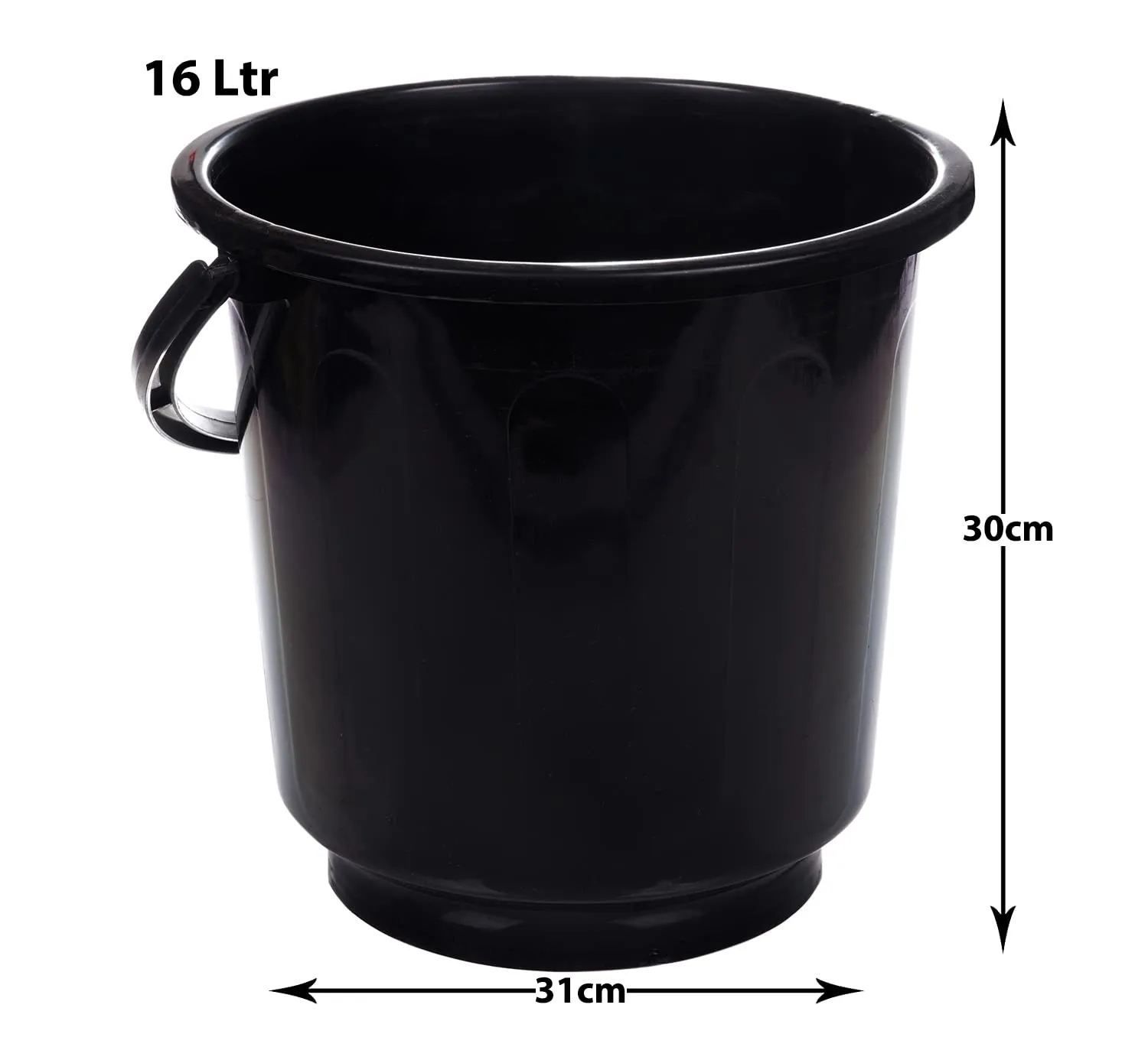 Kuber Industries Bucket|Plastic Bucket for Bathroom|Bucket for Bathing|Unbreakable Bucket with Handle|16 Liter|Pack of 2 (Black & Green)