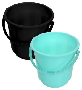 Kuber Industries Bucket|Plastic Bucket for Bathroom|Bucket for Bathing|Unbreakable Bucket with Handle|16 Liter|Pack of 2 (Black & Green)