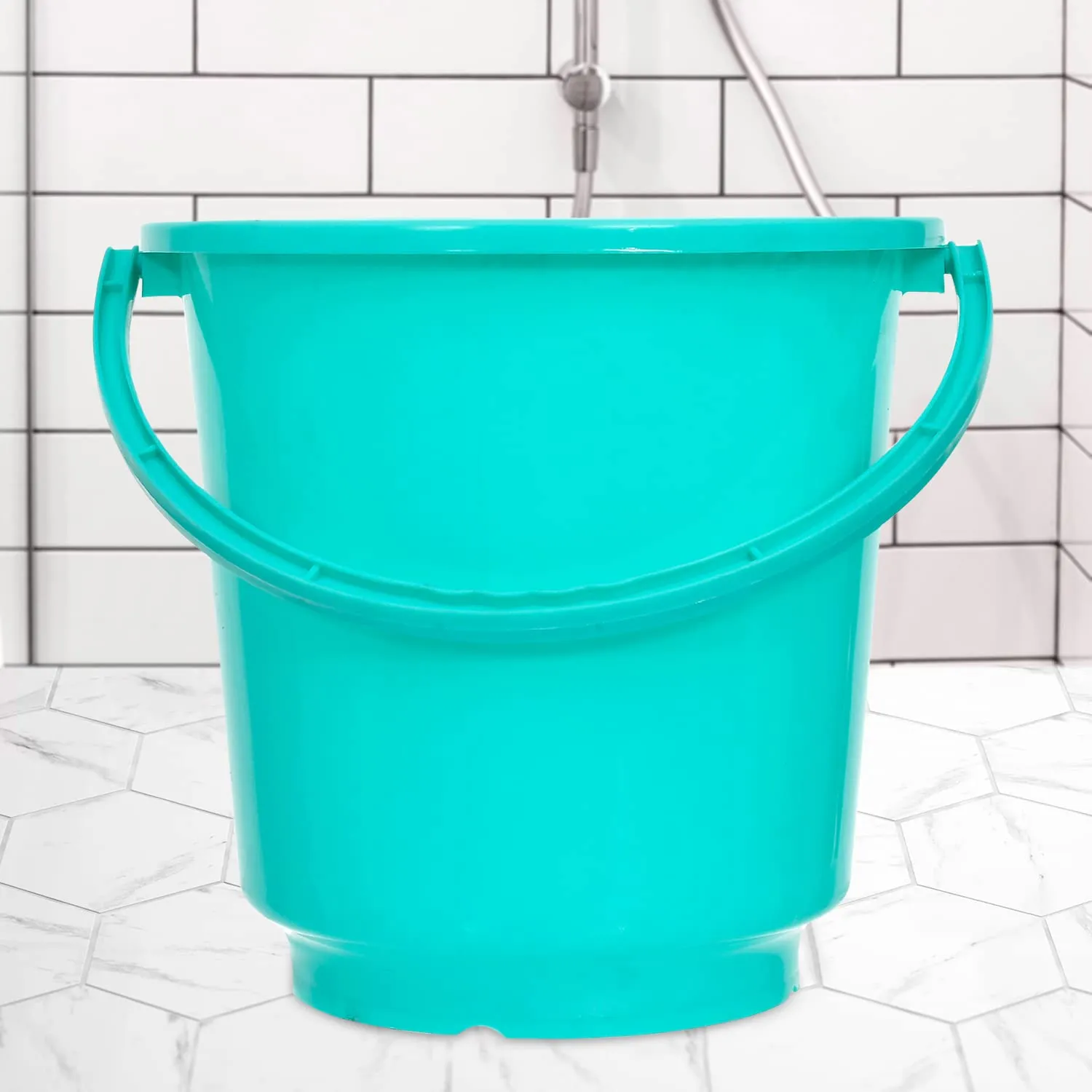 Kuber Industries Bucket|Plastic Bucket for Bathroom|Bucket for Bathing|Unbreakable Bucket with Handle|16 Liter|Pack of 2 (Black & Green)
