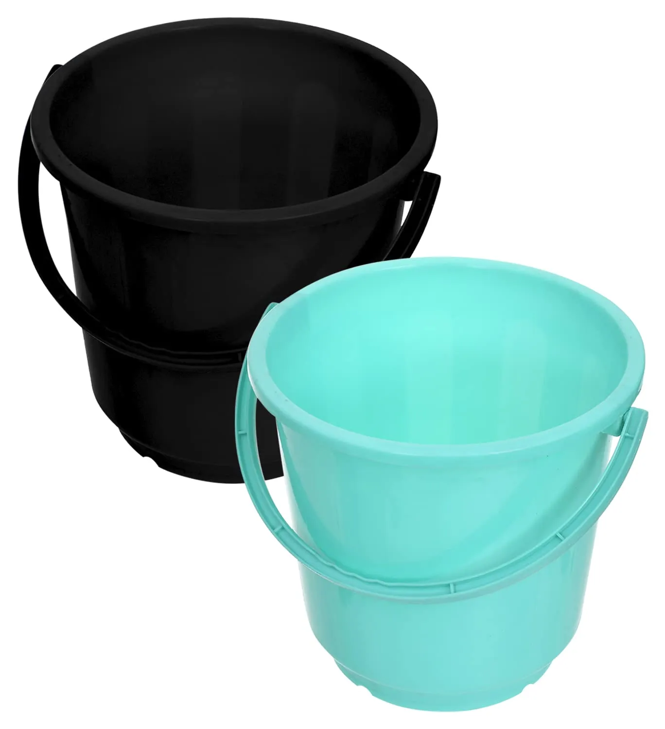 Kuber Industries Bucket|Plastic Bucket for Bathroom|Bucket for Bathing|Unbreakable Bucket with Handle|16 Liter|Pack of 2 (Black & Green)