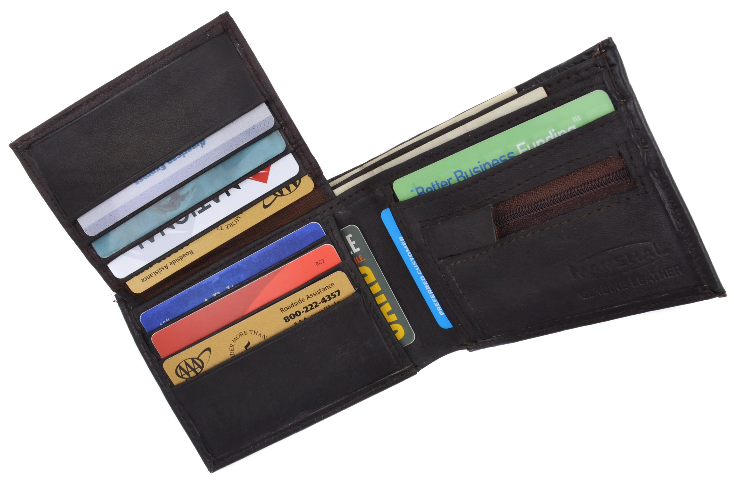 Lamb Leather Flap Up ID Card Holder W/Zippered Compartment Bifold Wallet 3053