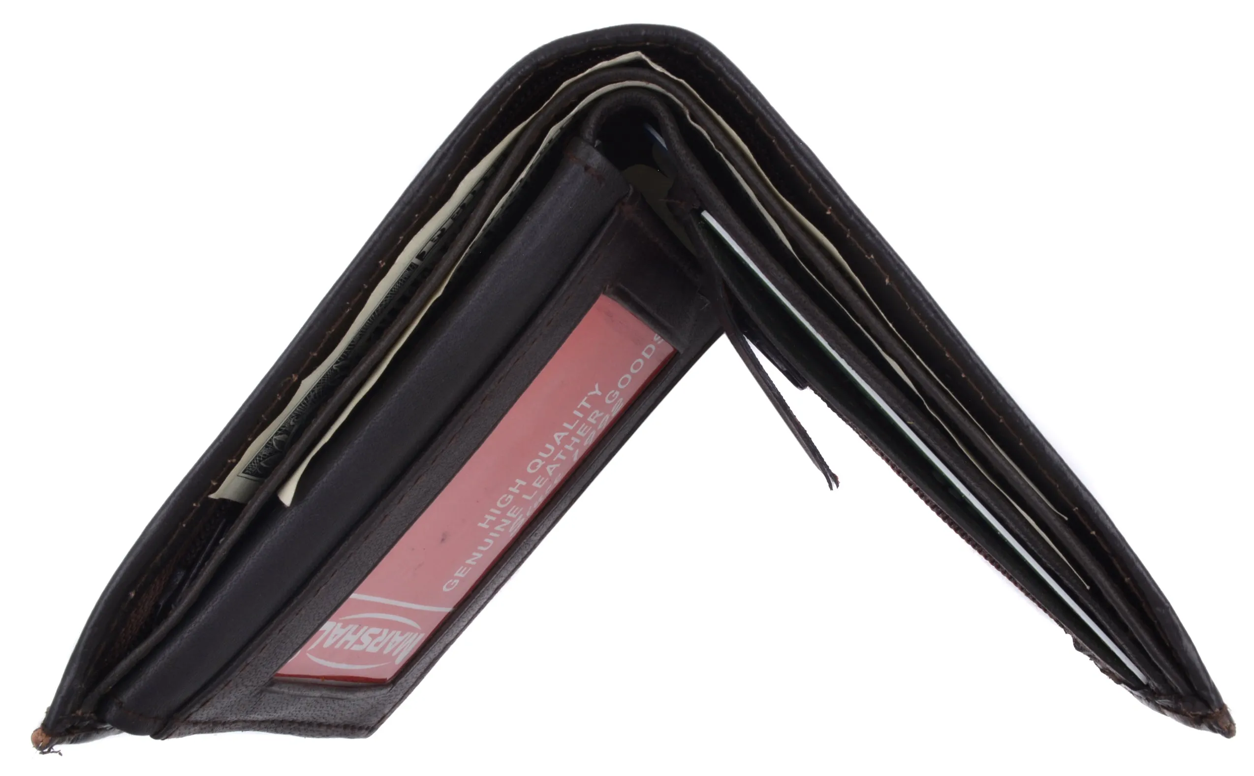 Lamb Leather Flap Up ID Card Holder W/Zippered Compartment Bifold Wallet 3053