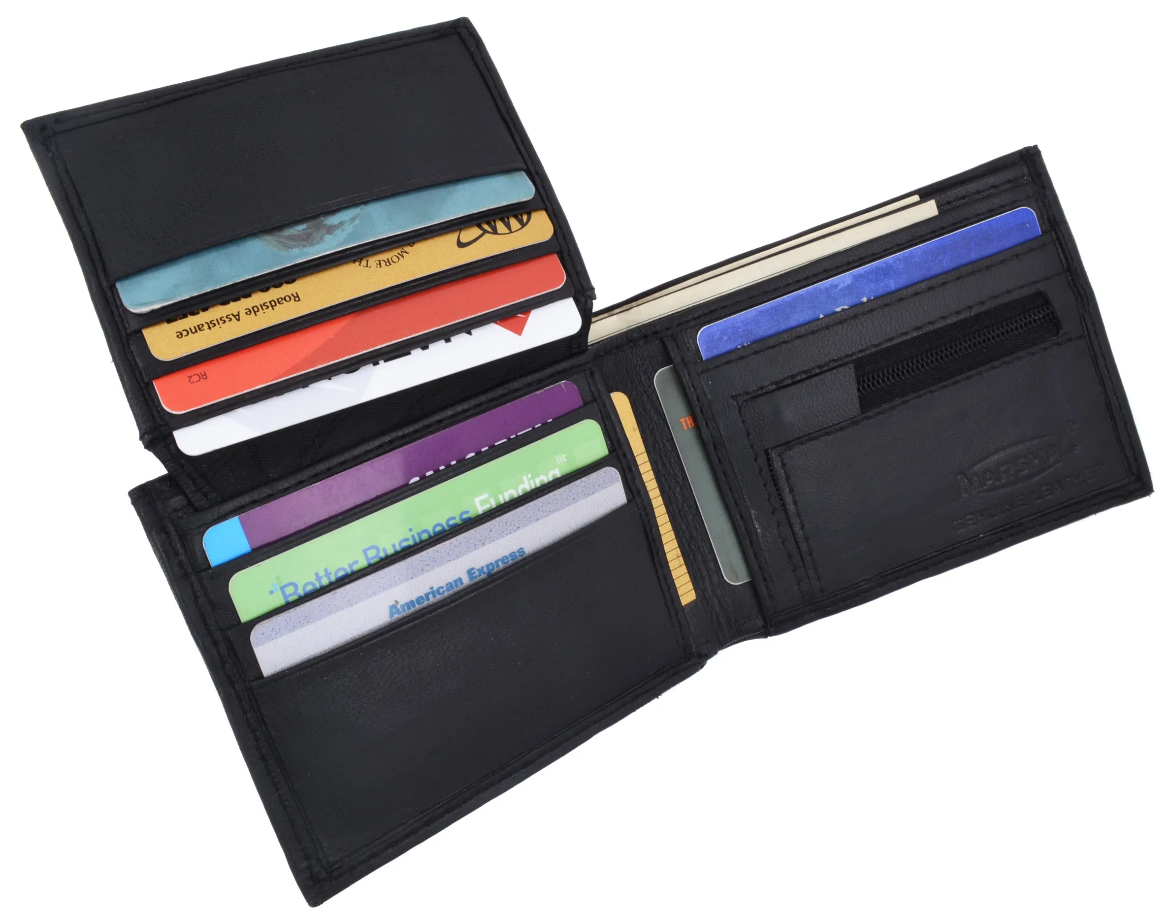 Lamb Leather Flap Up ID Card Holder W/Zippered Compartment Bifold Wallet 3053